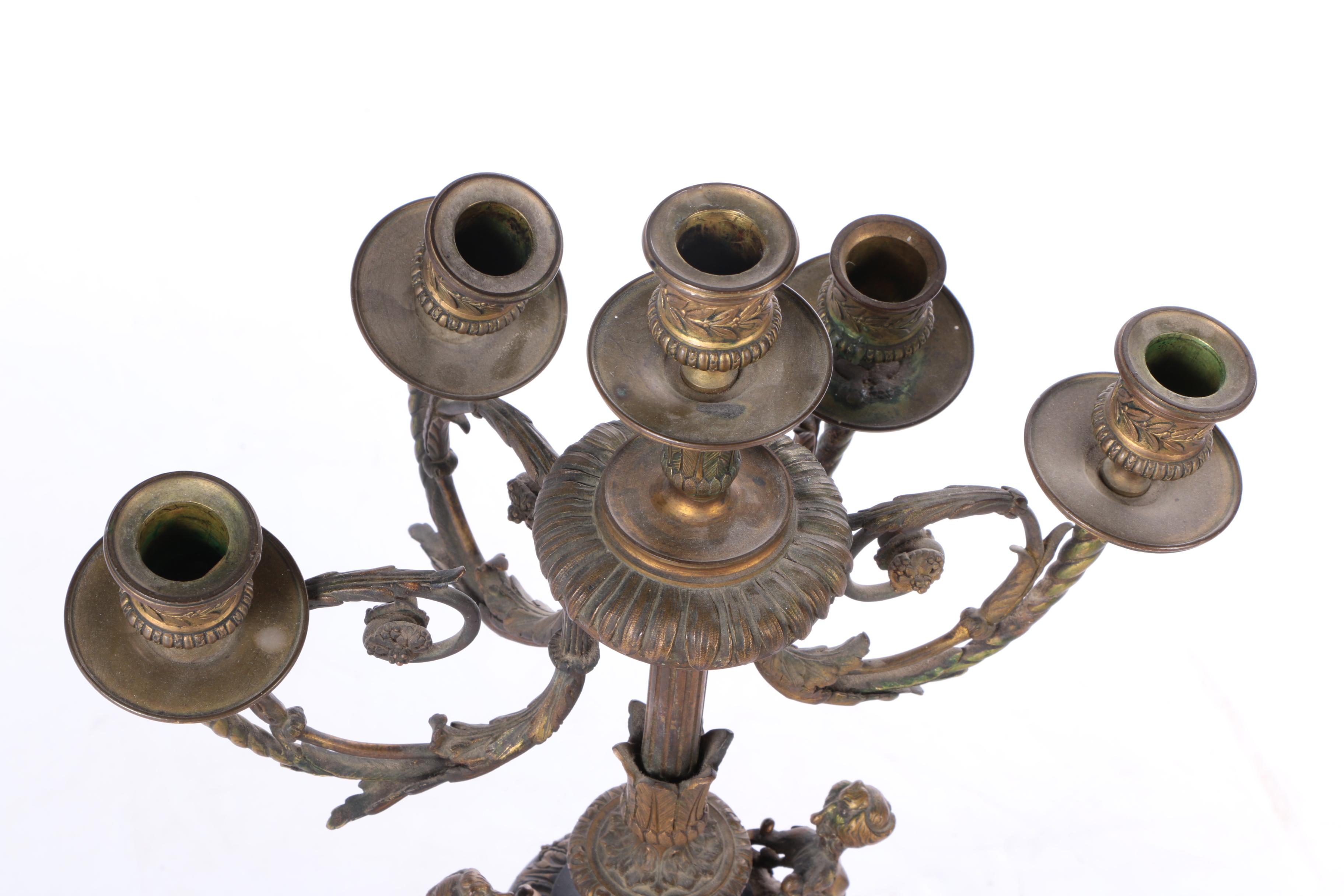 Neoclassical Brass and Stone Candelabra