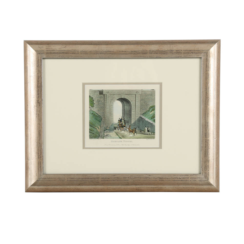 Hand Colored Lithograph on Paper "Highgate Tunnel"
