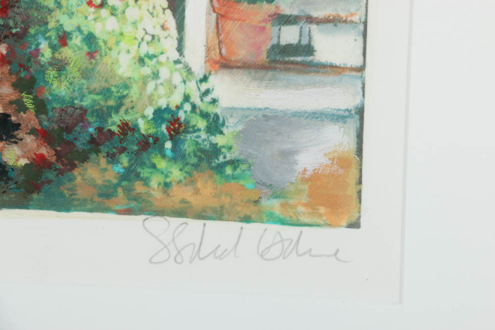 Limited Edition Embellished Lithograph on Paper "The Terrace"