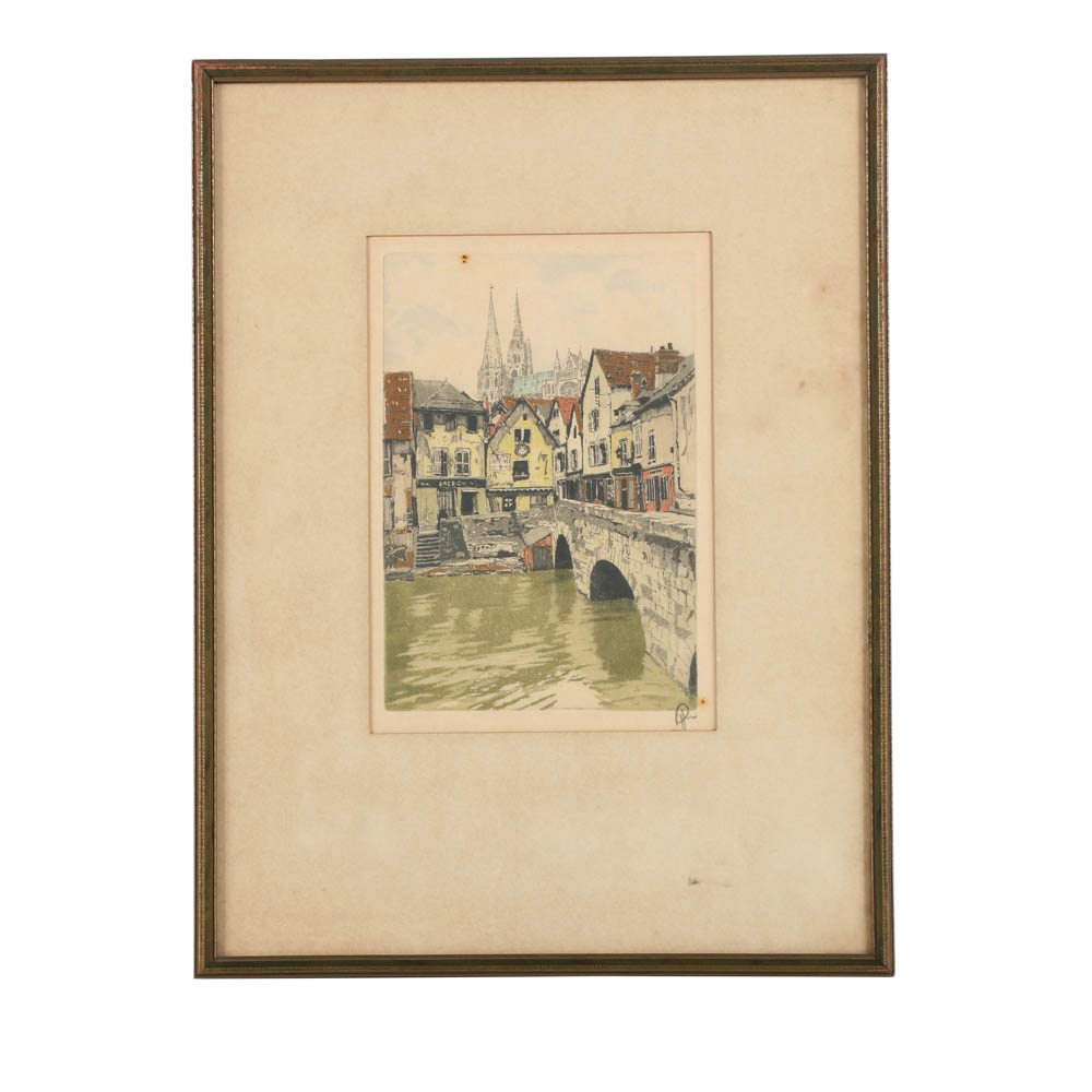 20th Century Etching on Paper with Aquatint of a Parisian Scene