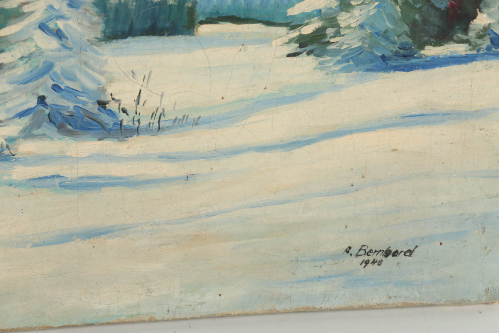B. Bernard Oil on Canvas of Snowy Landscape