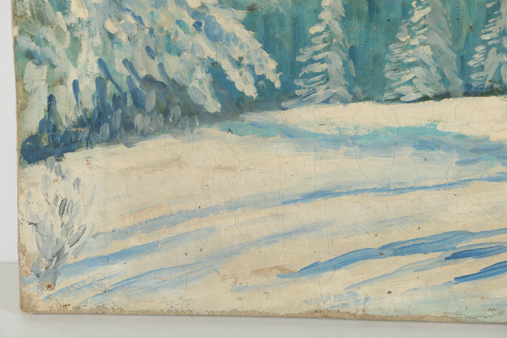 B. Bernard Oil on Canvas of Snowy Landscape