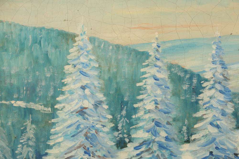 B. Bernard Oil on Canvas of Snowy Landscape