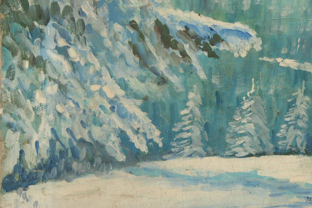 B. Bernard Oil on Canvas of Snowy Landscape