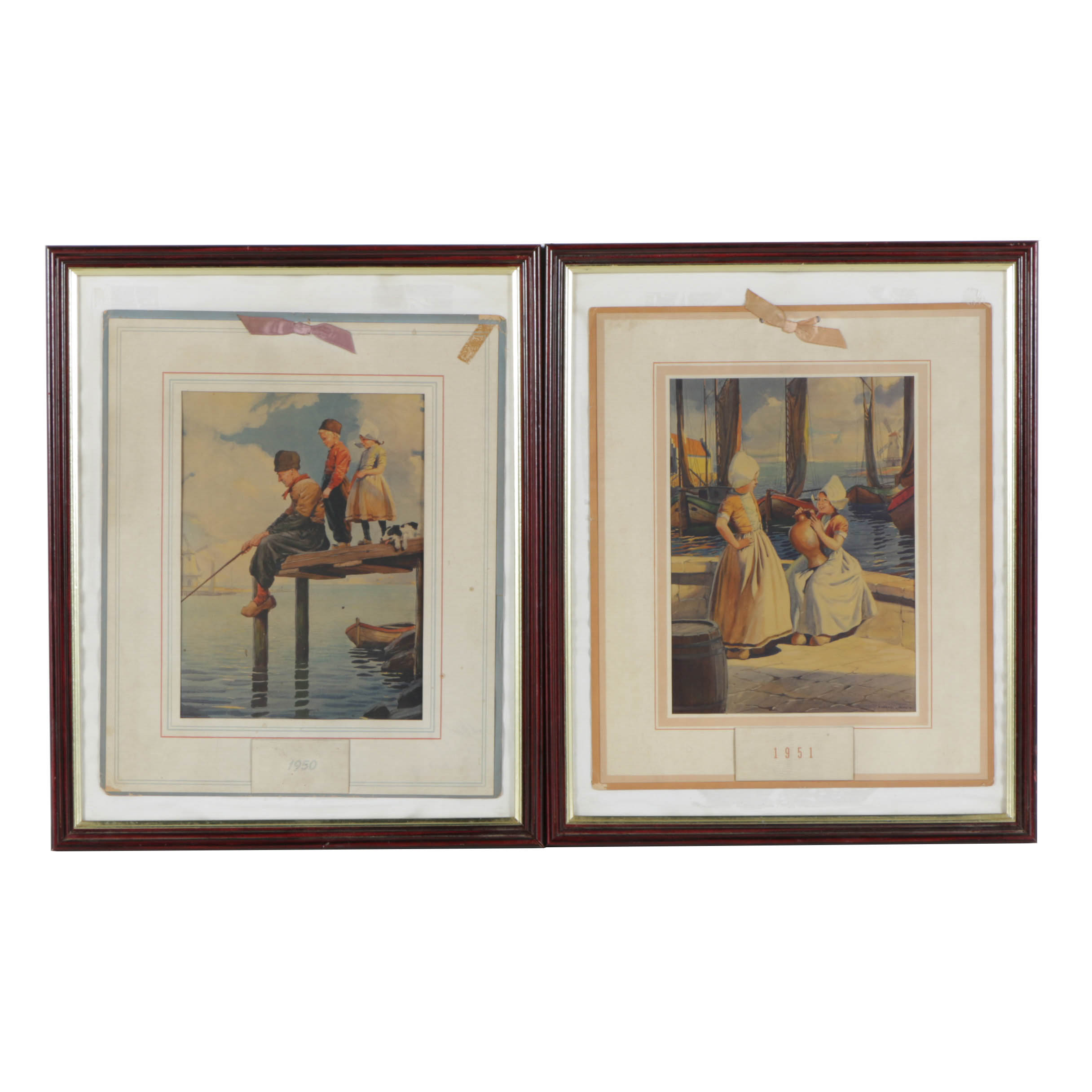 Pair of A. Karoly and L. Szanto Lithograph on Paper Genre Scenes