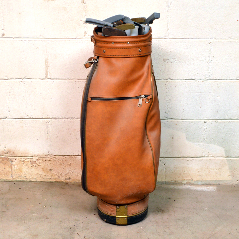 Collection of Putters in Leather Golf Bag