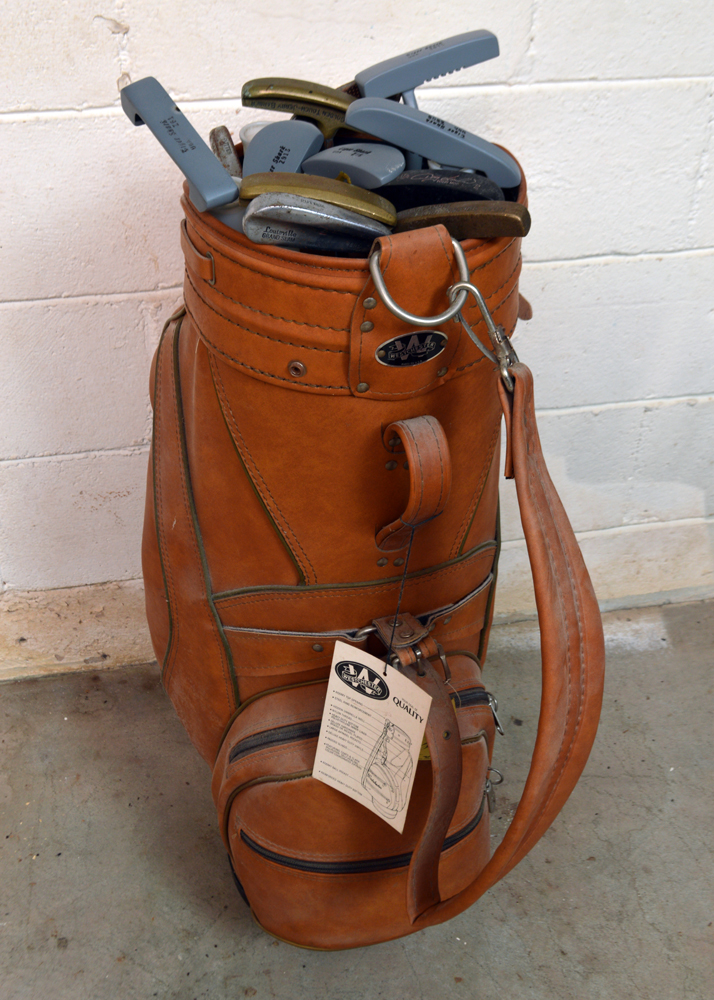 Collection of Putters in Leather Golf Bag