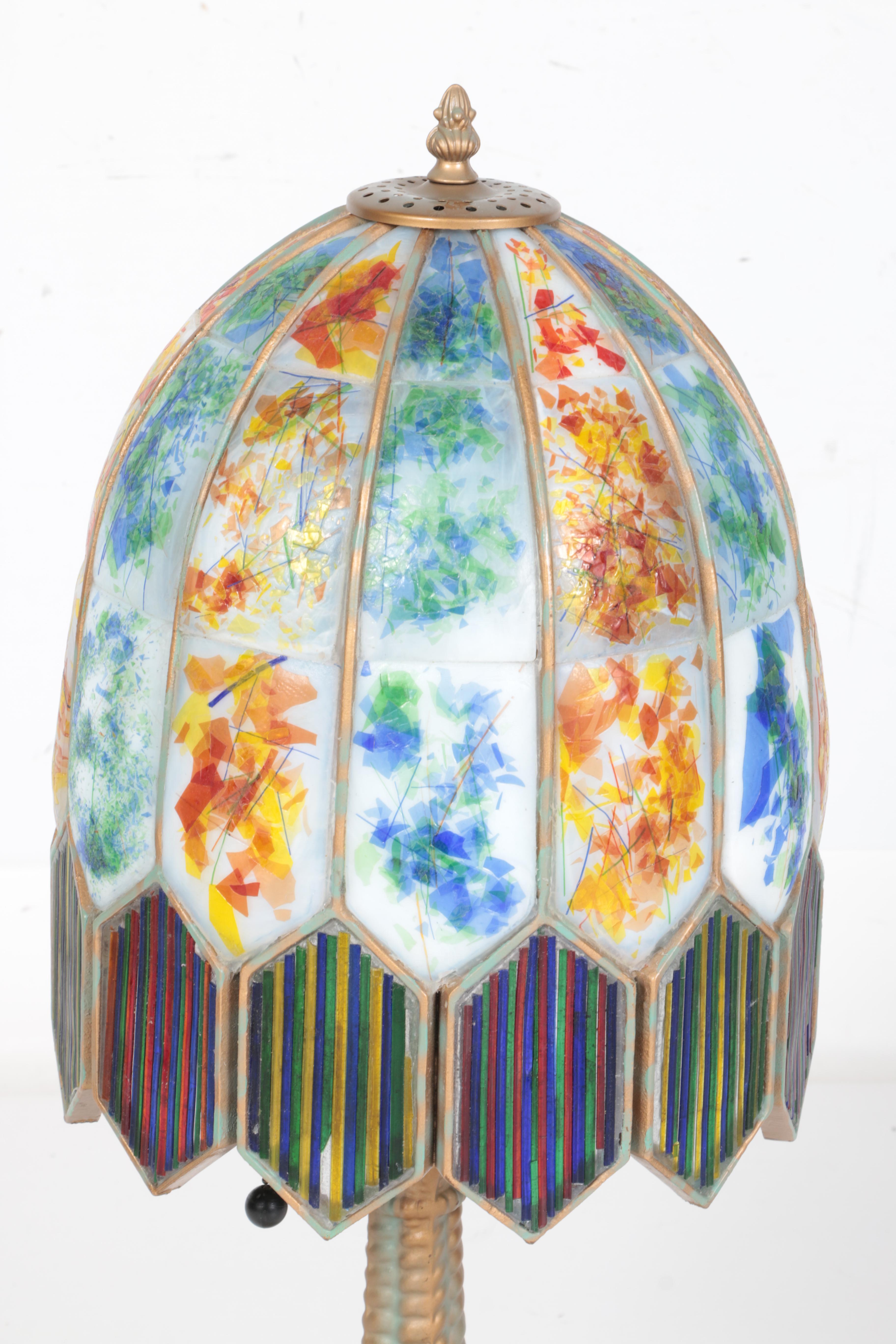 Cast Metal Lamp with Acrylic Panel Shade