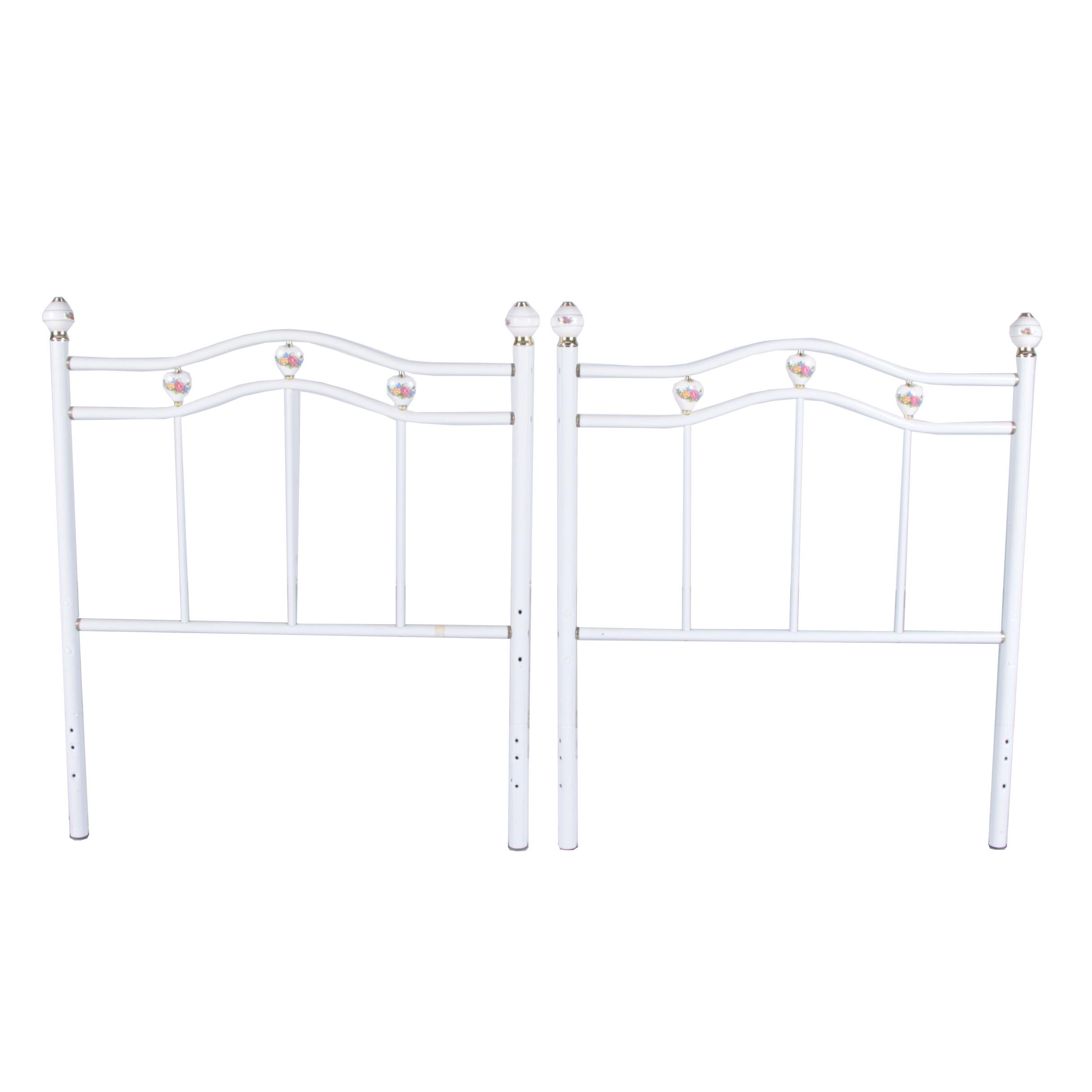 White-Painted Metal Twin Headboard and Footboard