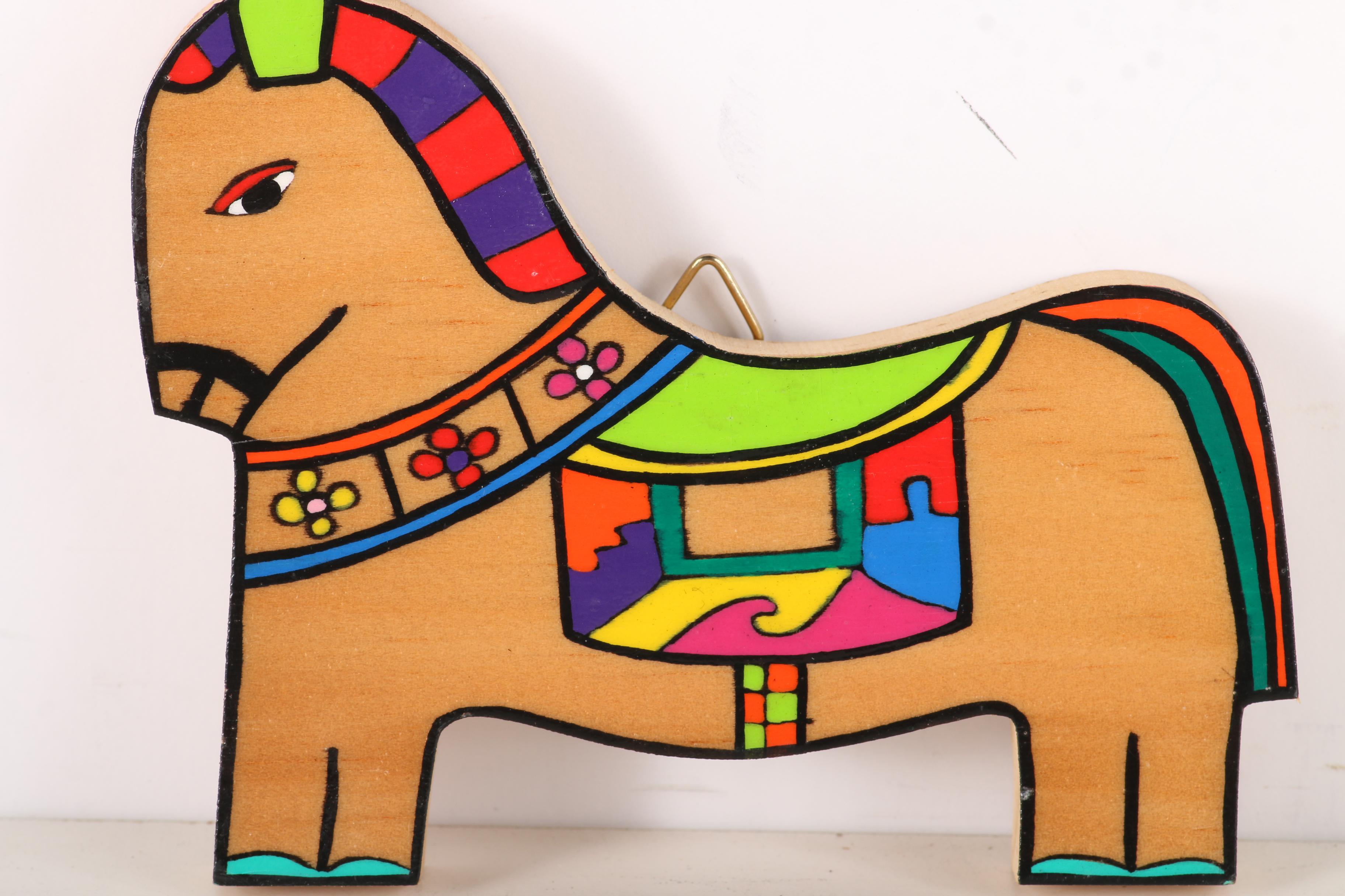 Central American Style Wooden Wall Decor of Horse