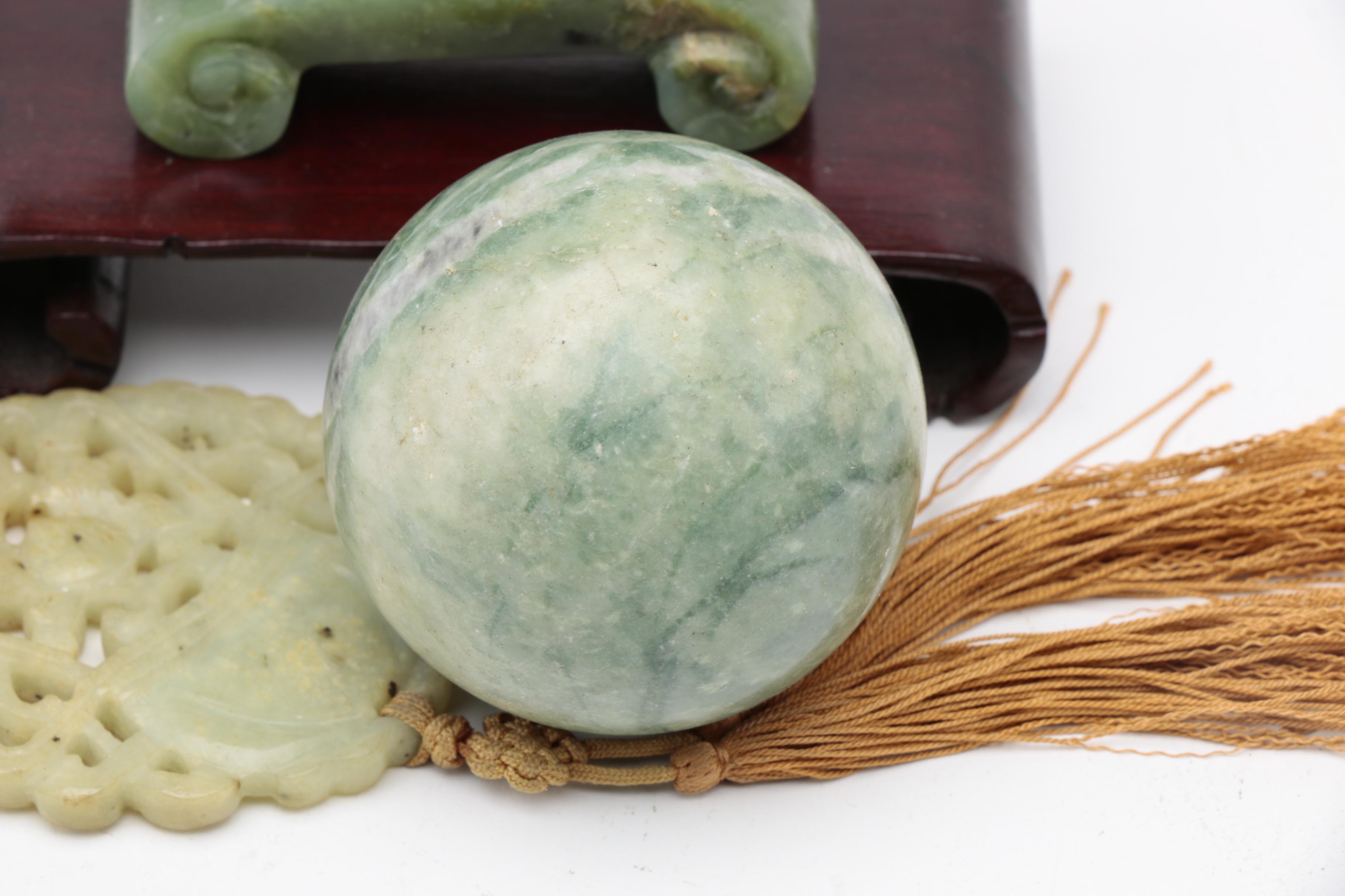 Stone Décor Pieces Including Chinese Dragon and Pendant