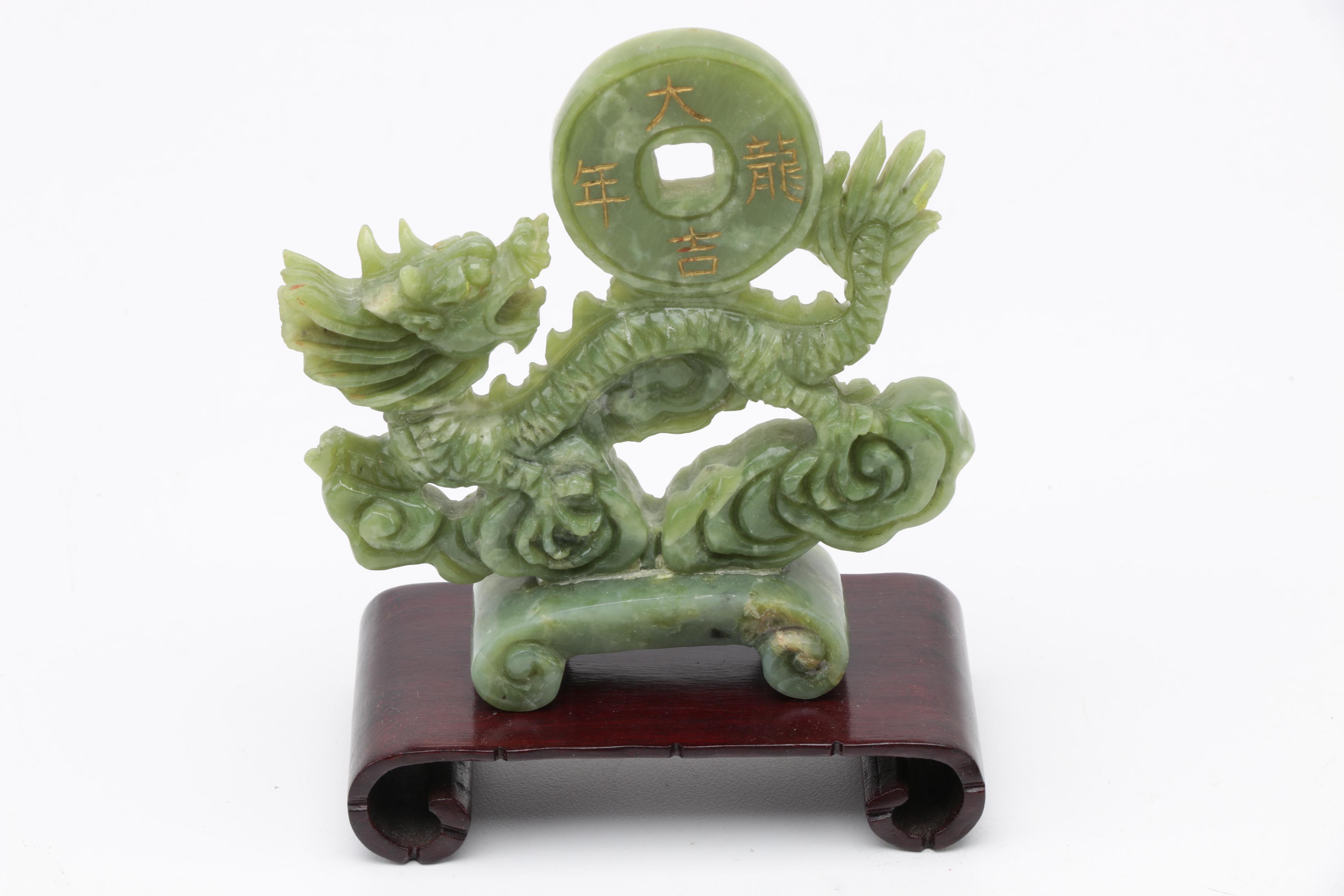 Stone Décor Pieces Including Chinese Dragon and Pendant