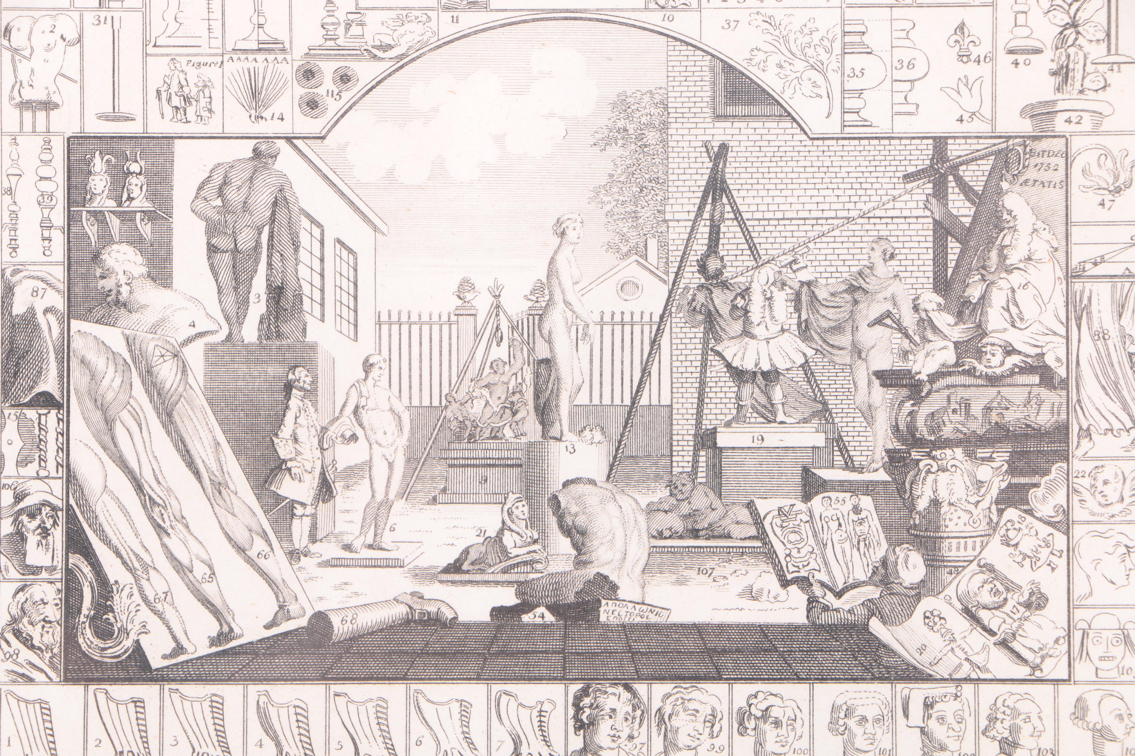 Thomas Cook Engravings on Paper After William Hogarth "Tail Piece to the Artist's Catalogue, 1761" and "Analysis of Beauty"