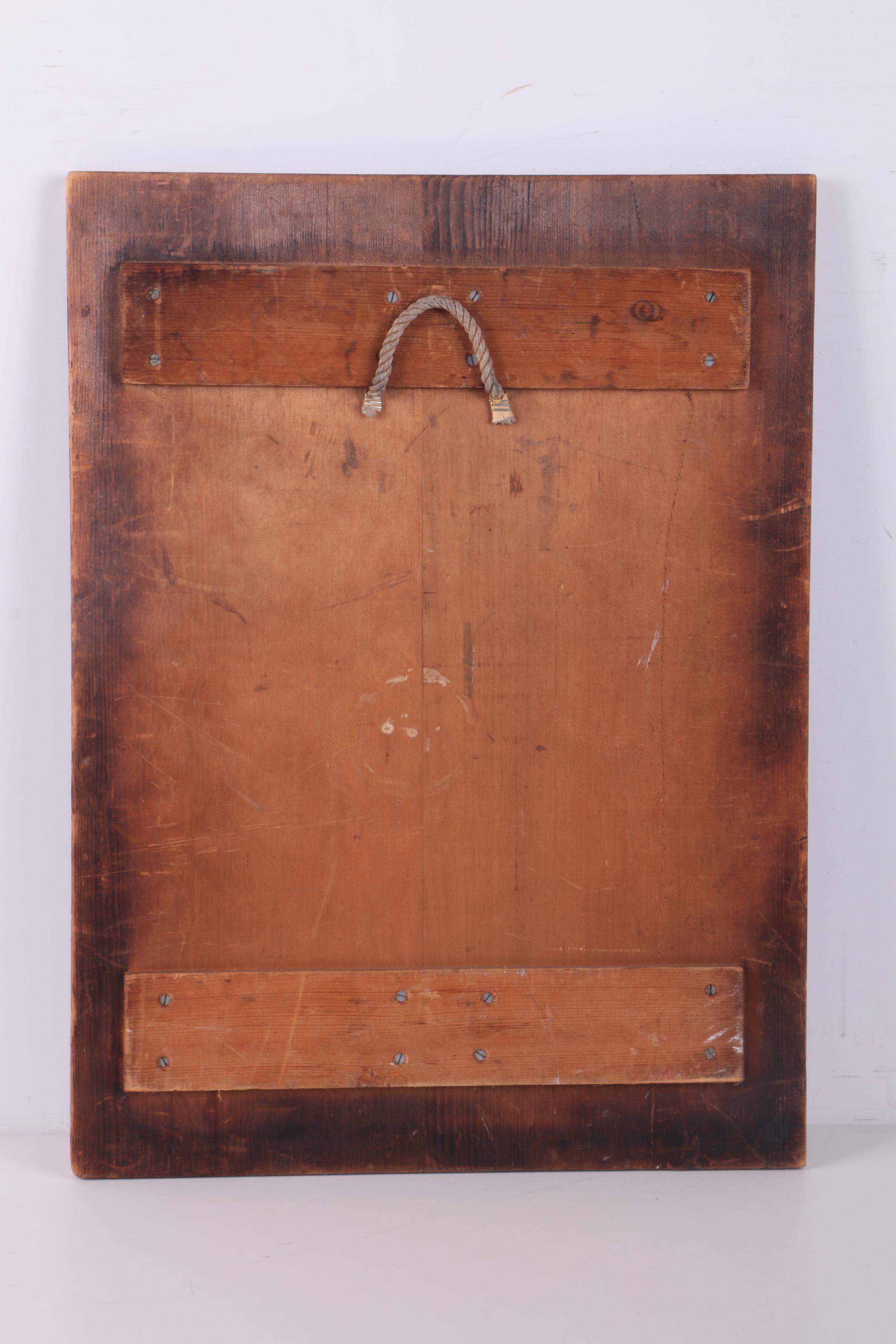 Stained Wood Carving Still Life of Fish and Lantern