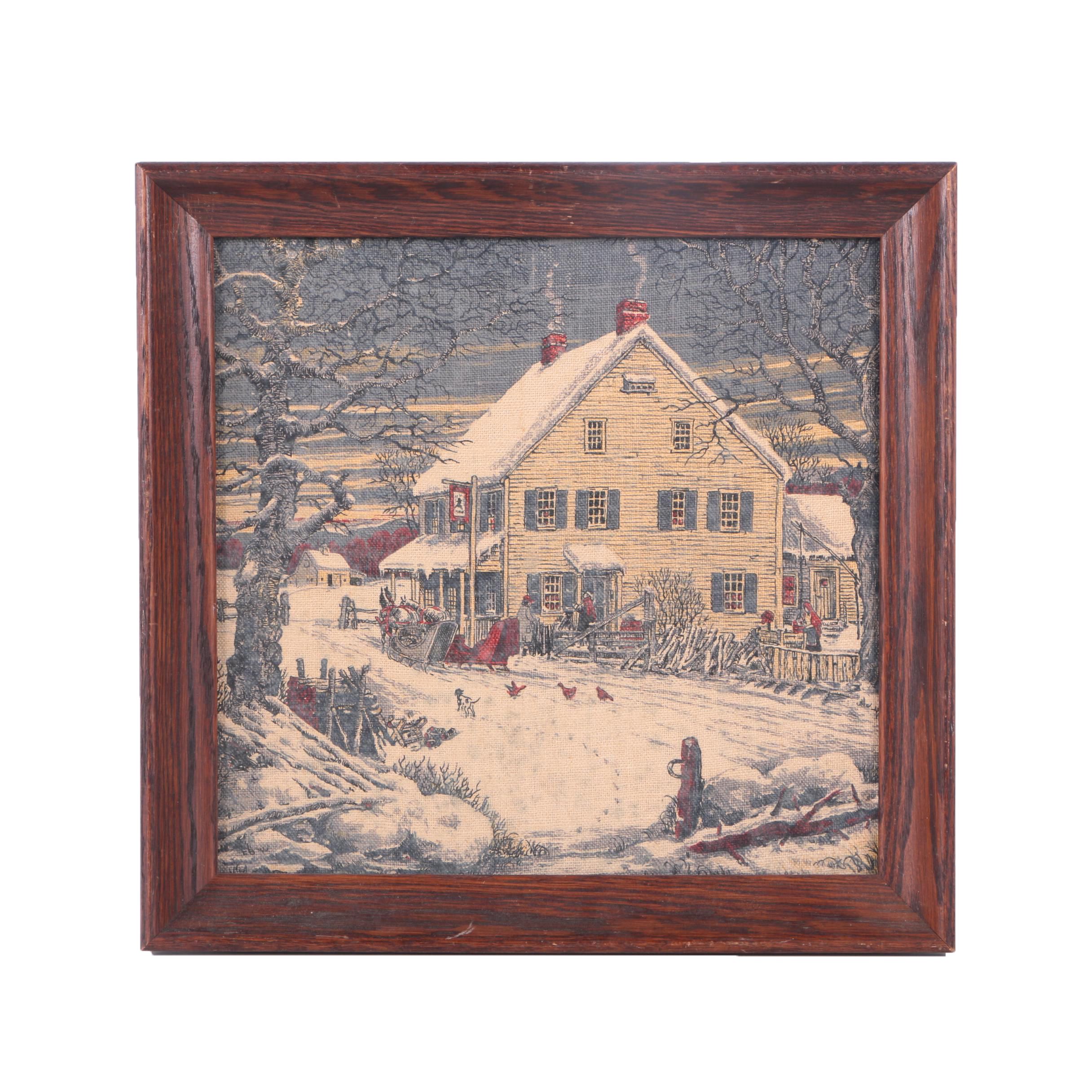 Kay Dee Handprints Serigraph on Linen of Winter Scene