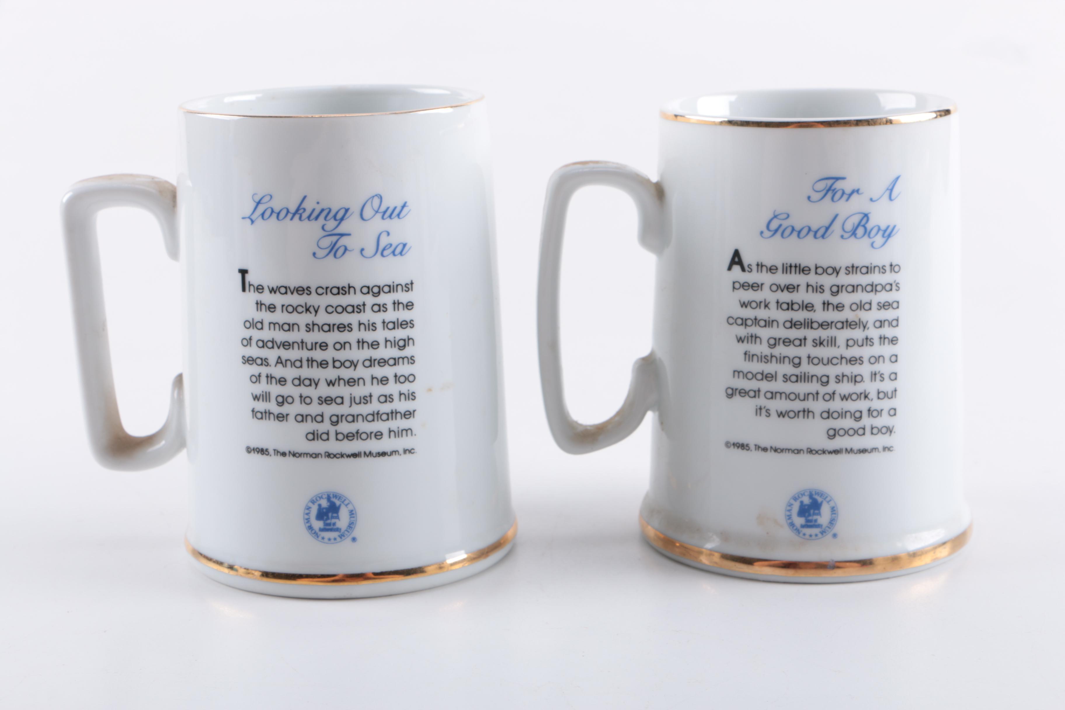 Assorted Collectible Plates and Mugs Featuring Norman Rockwell