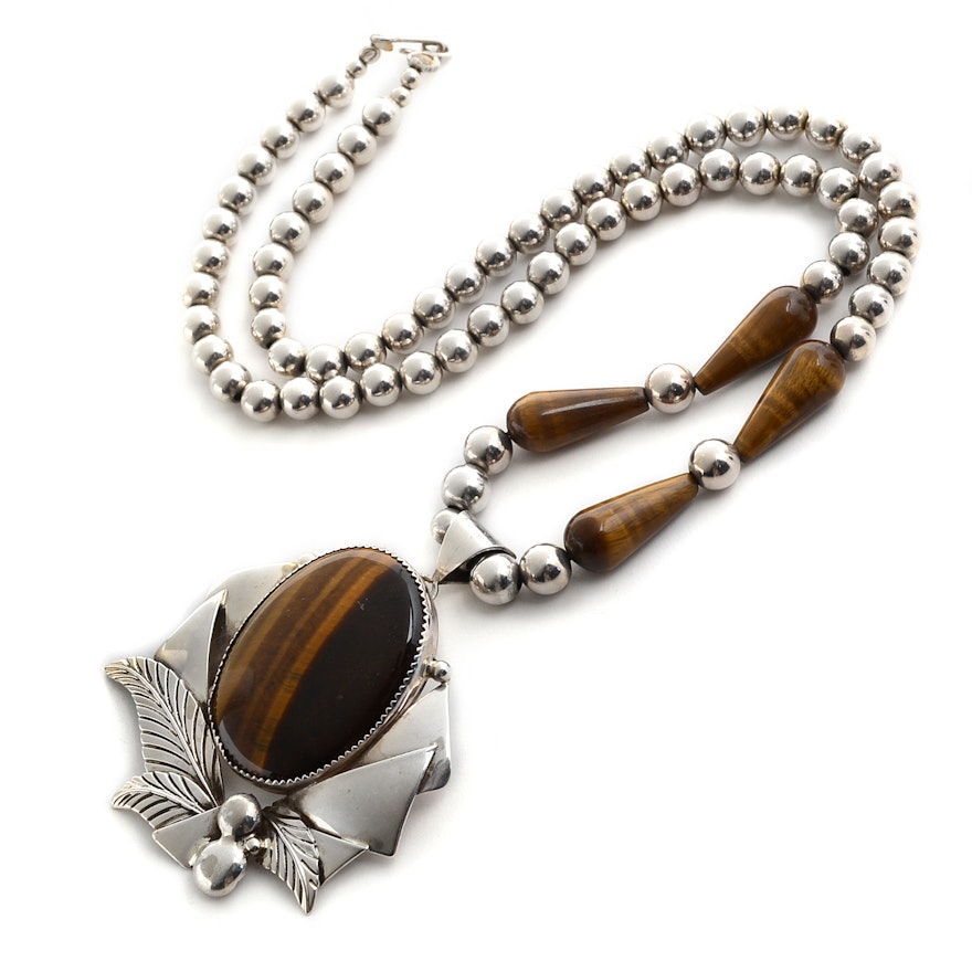 Sterling Silver Tiger's Eye Pendant Necklace