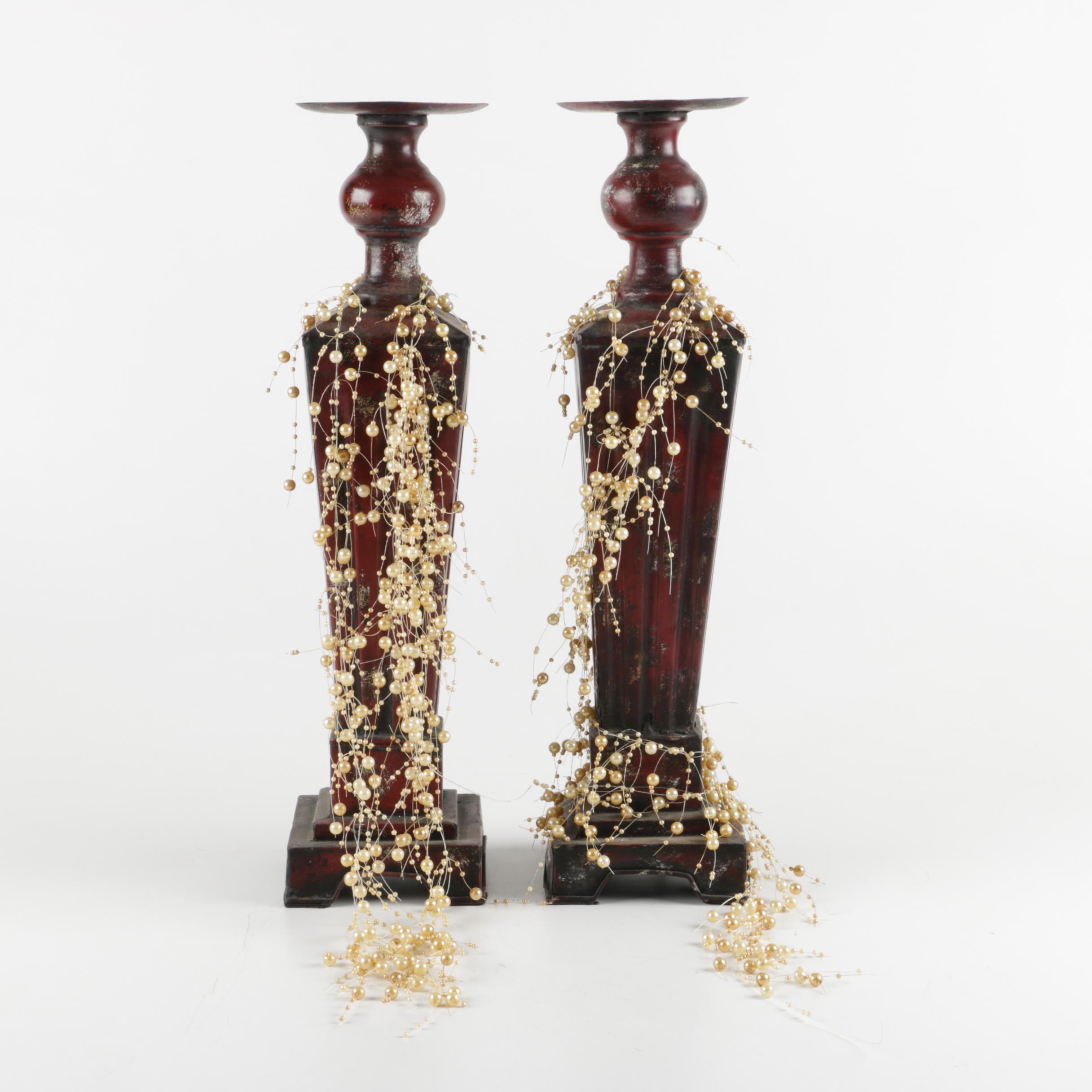 Candlesticks with Faux Pearl Beads