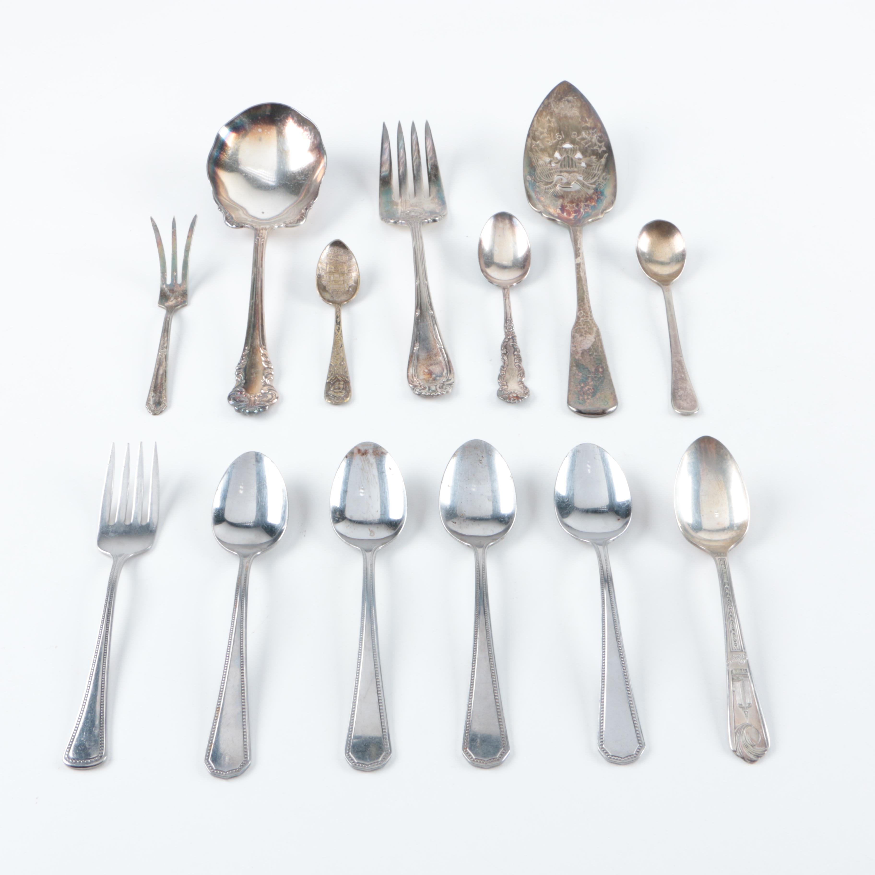 Assorted Silver-Plated and Stainless Steel Utensils Featuring Oneida