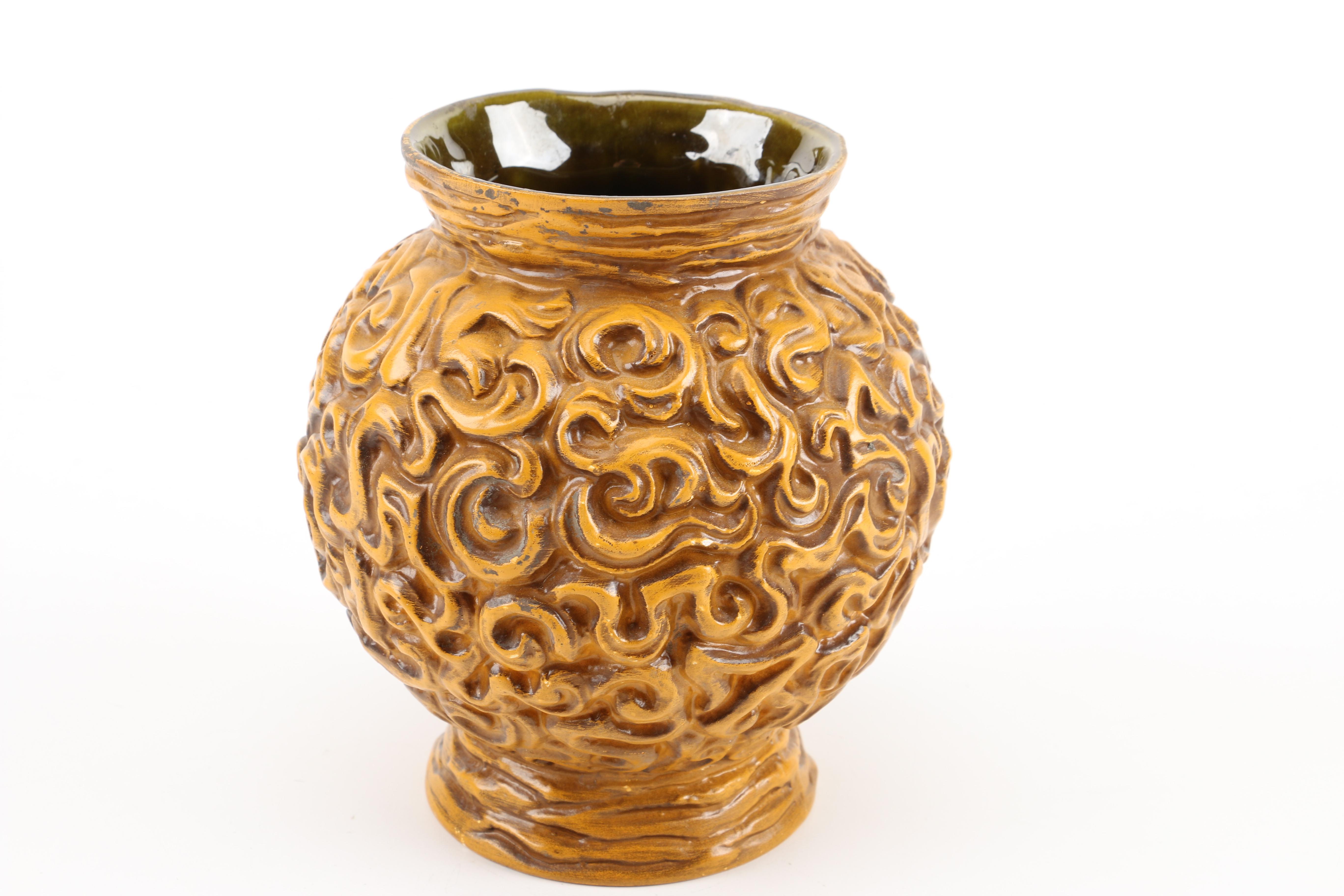 Brass Toned Decor including Haegar Pottery Vase