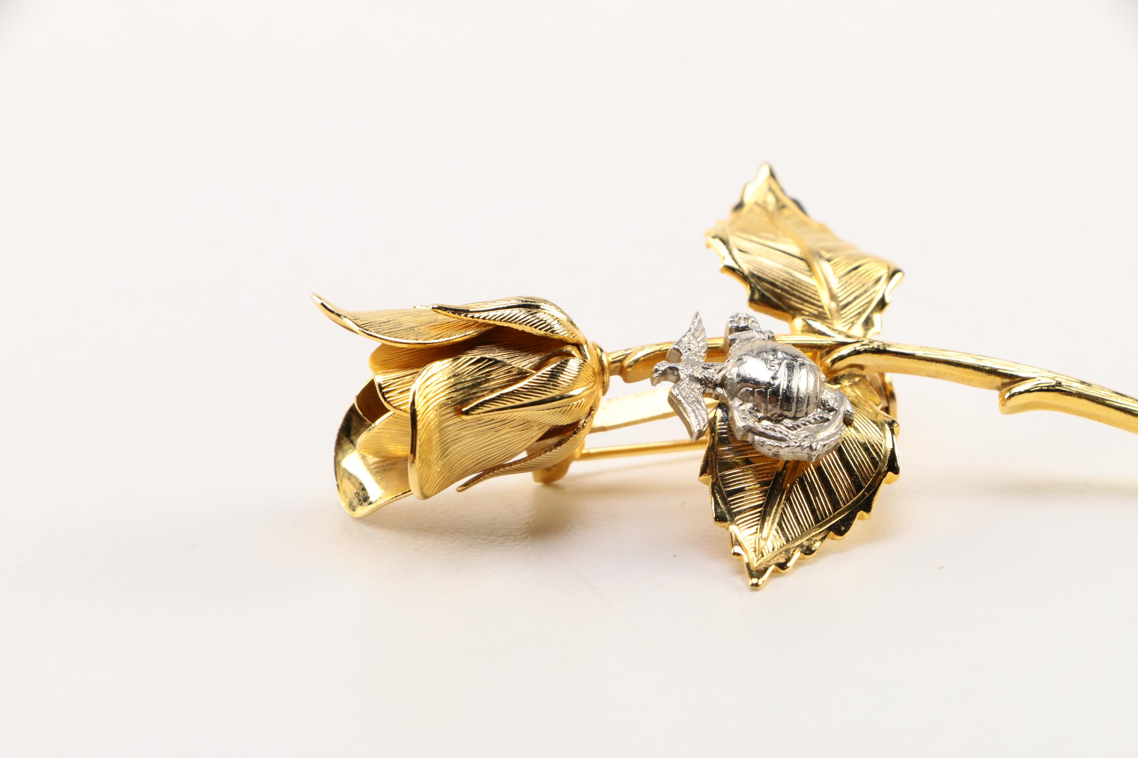 Collection of Marine Corps Gold Tone Rose Pins