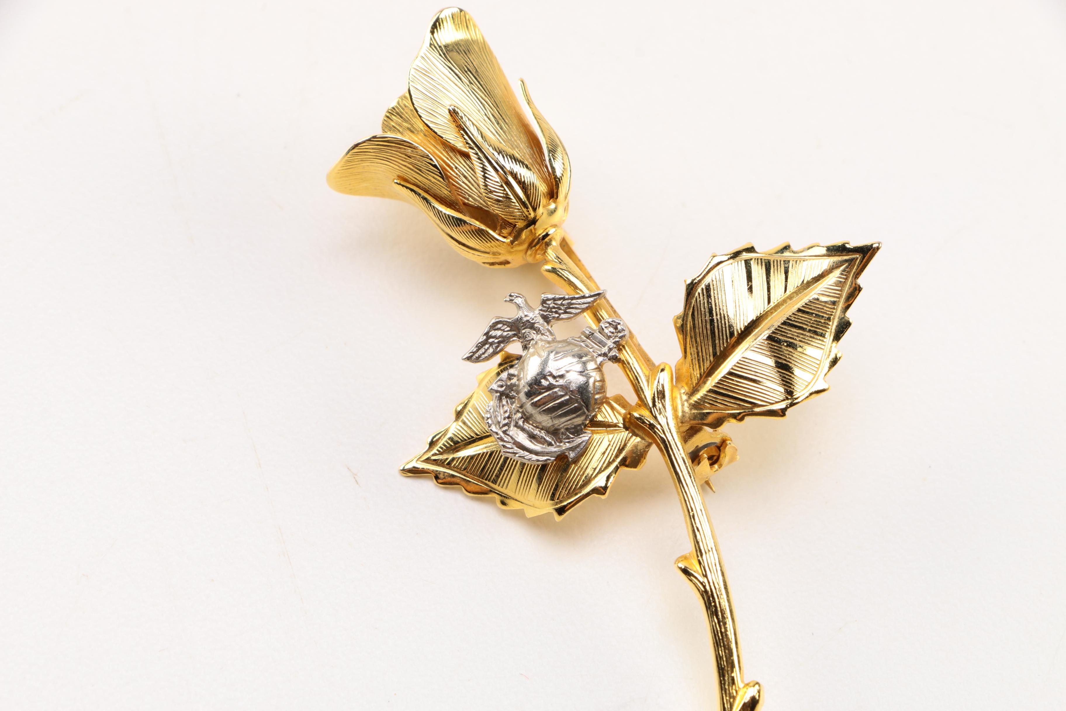 Collection of Marine Corps Gold Tone Rose Pins