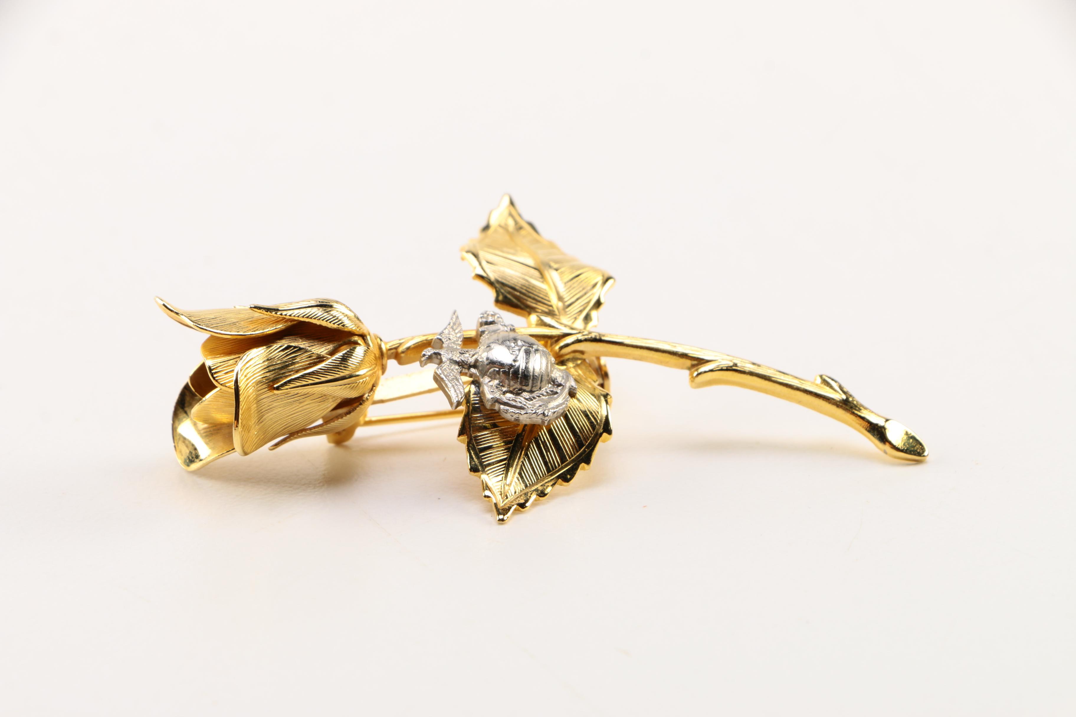 Collection of Marine Corps Gold Tone Rose Pins