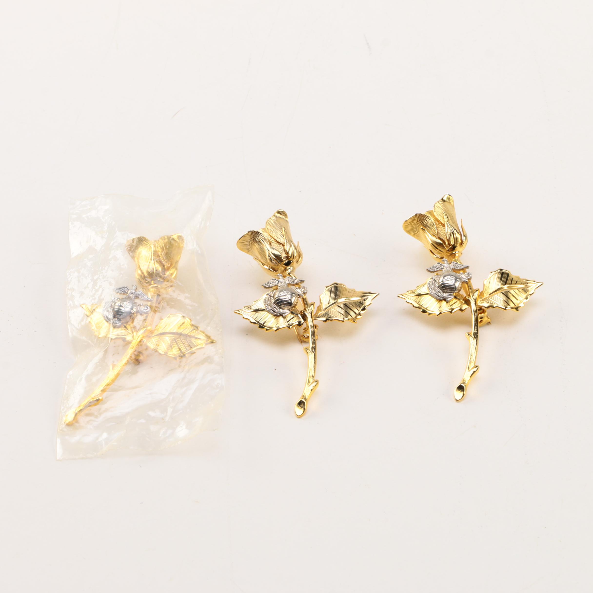 Collection of Marine Corps Gold Tone Rose Pins
