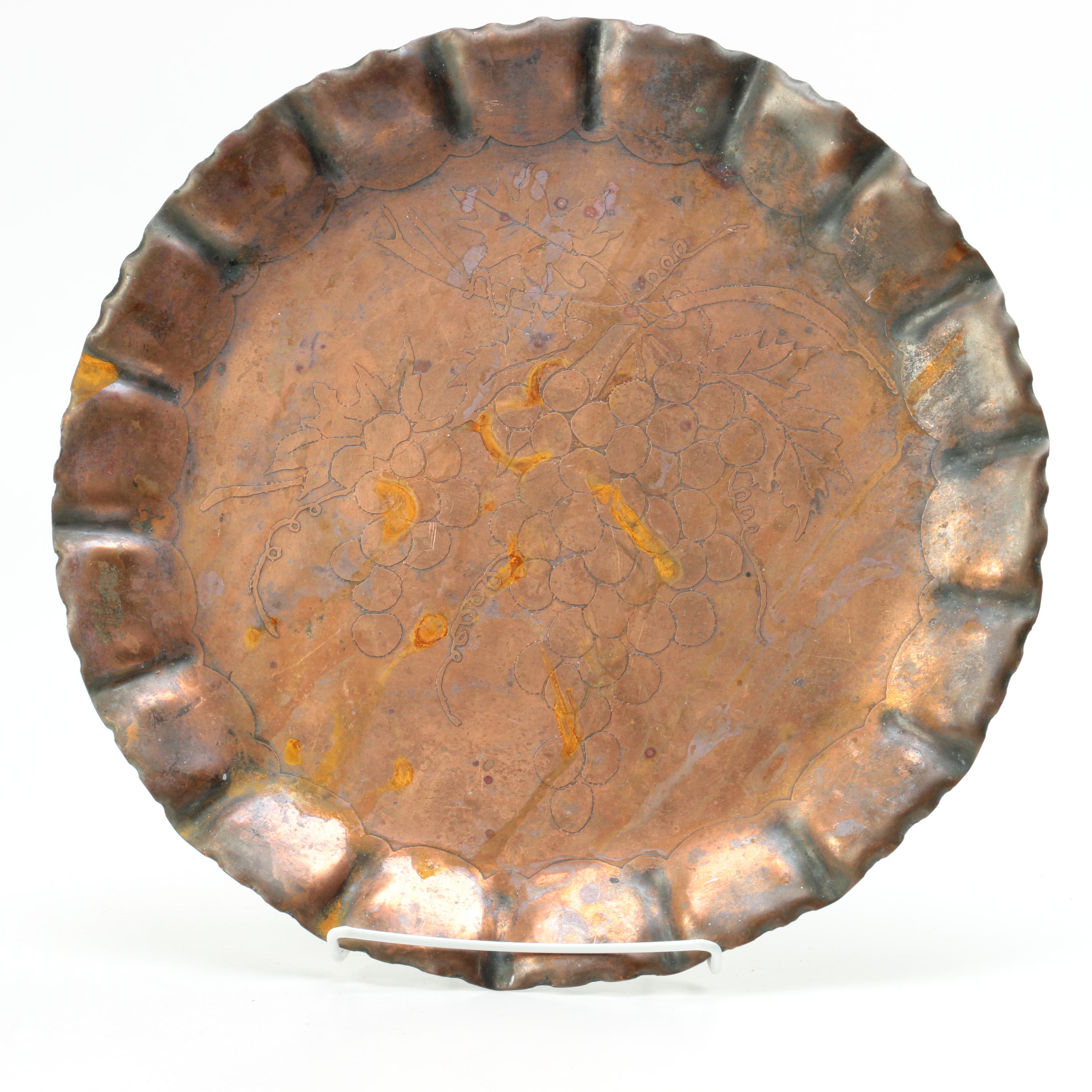 Copper Plate With Grape Vine Motif