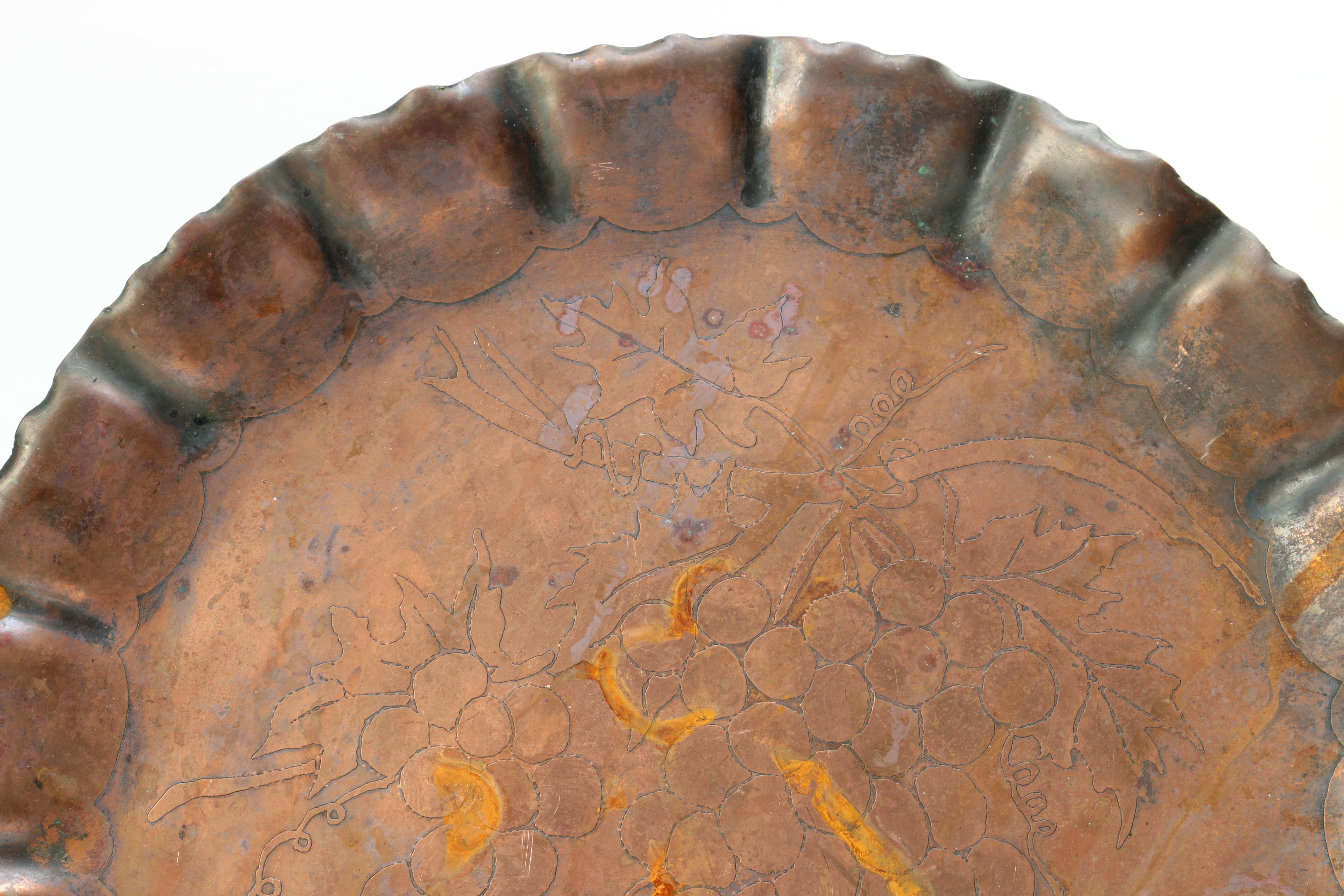 Copper Plate With Grape Vine Motif