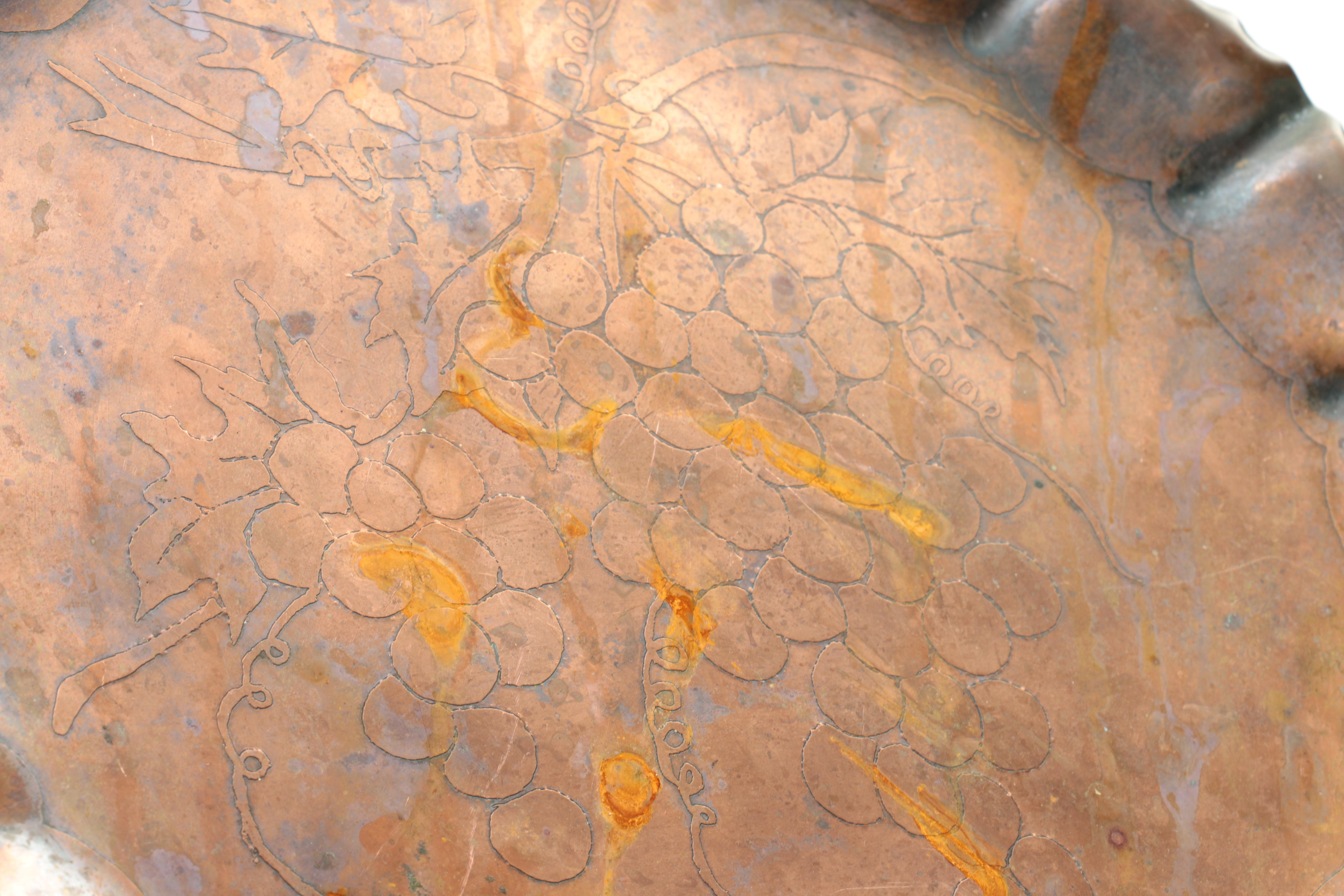 Copper Plate With Grape Vine Motif