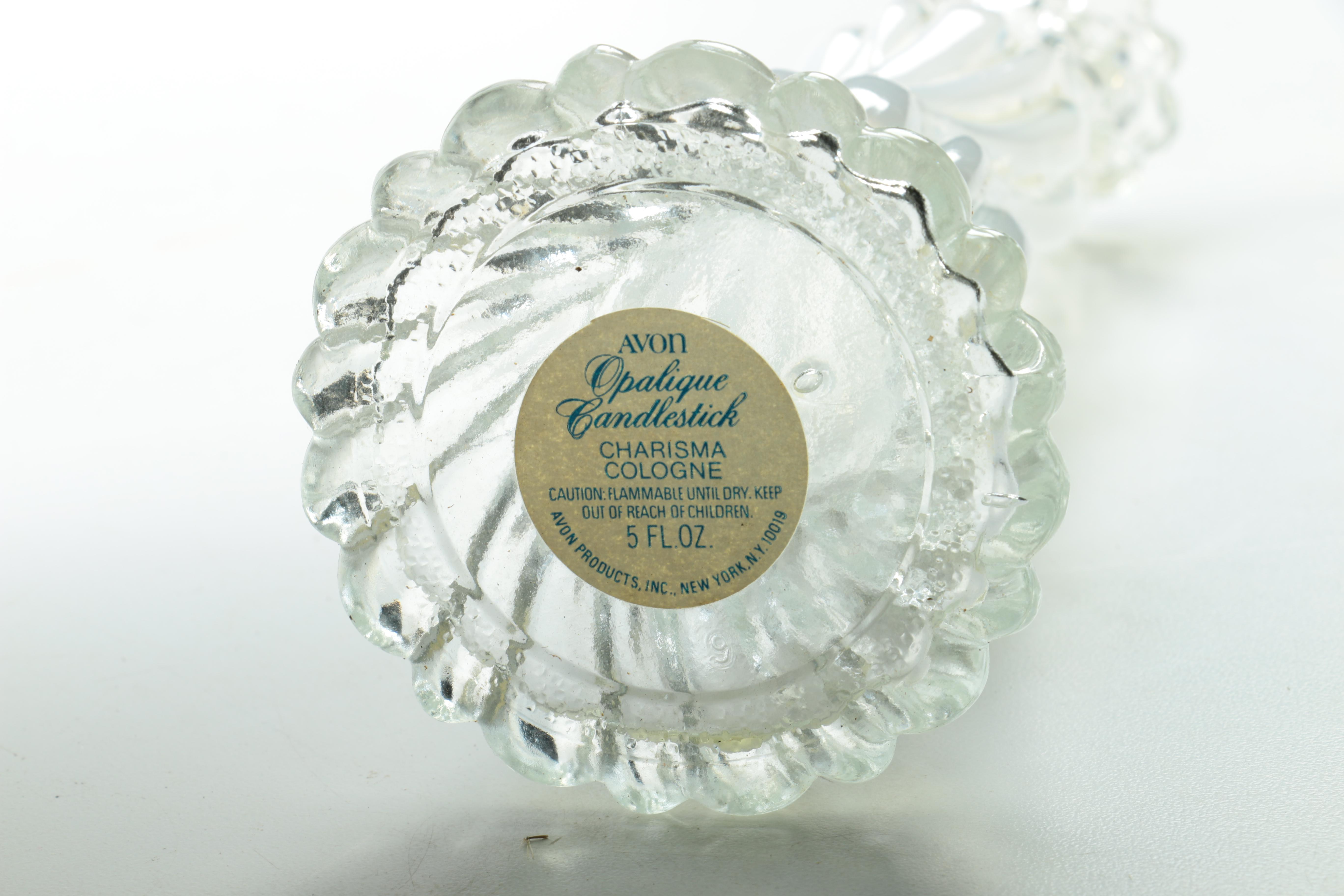 Pair of Avon "Opalique Candlestick" Charisma Cologne Decanters