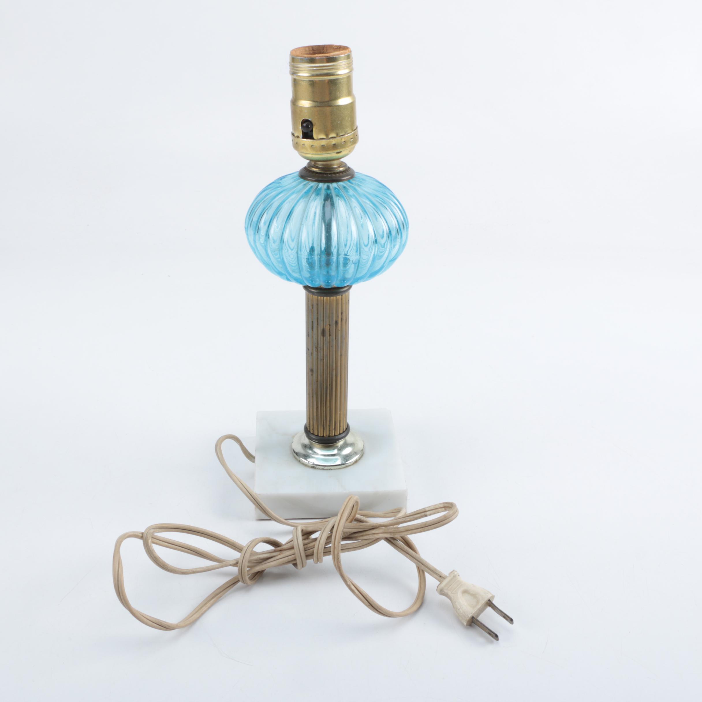 Vintage Blue Glass Table Lamp