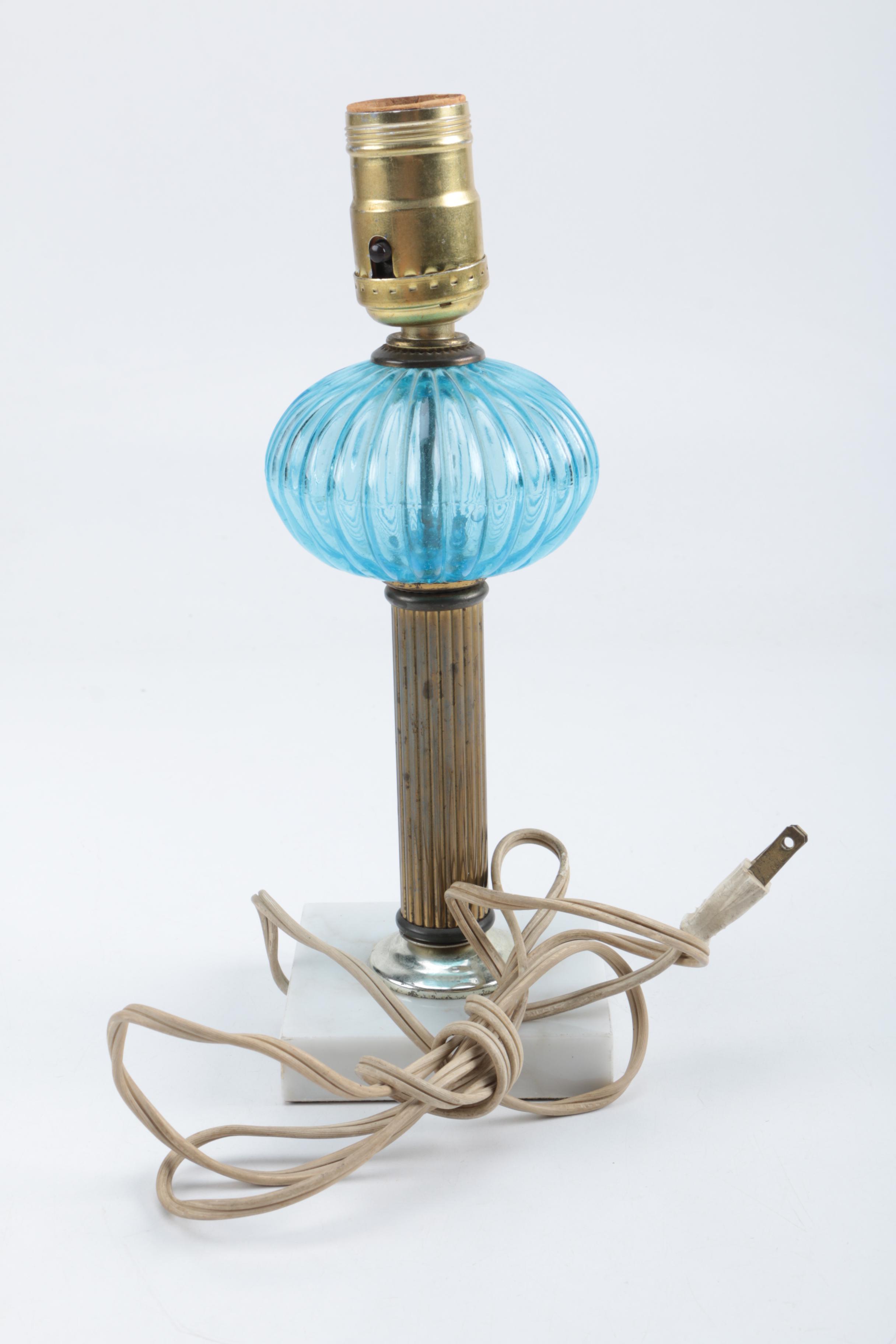 Vintage Blue Glass Table Lamp