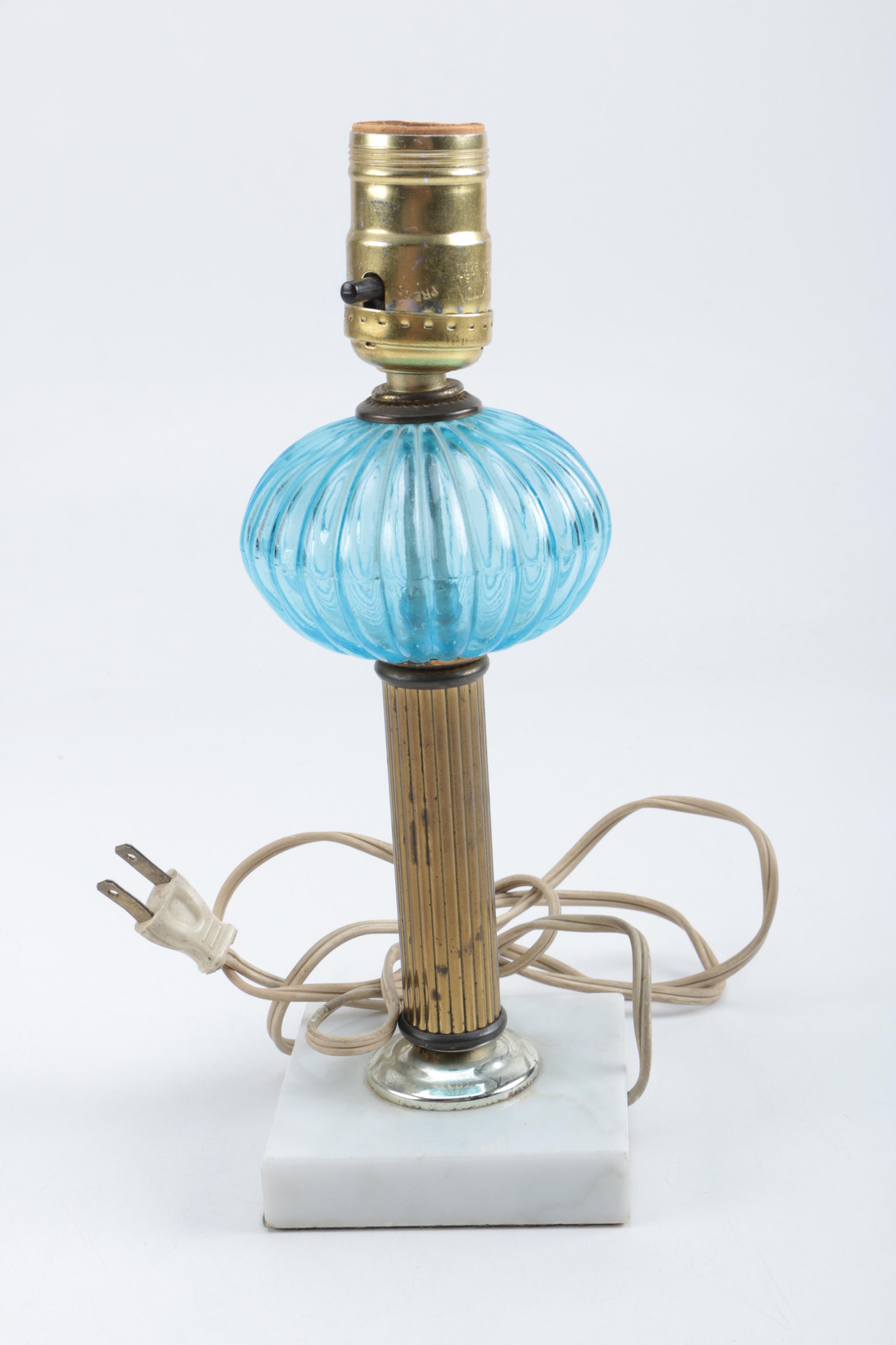 Vintage Blue Glass Table Lamp