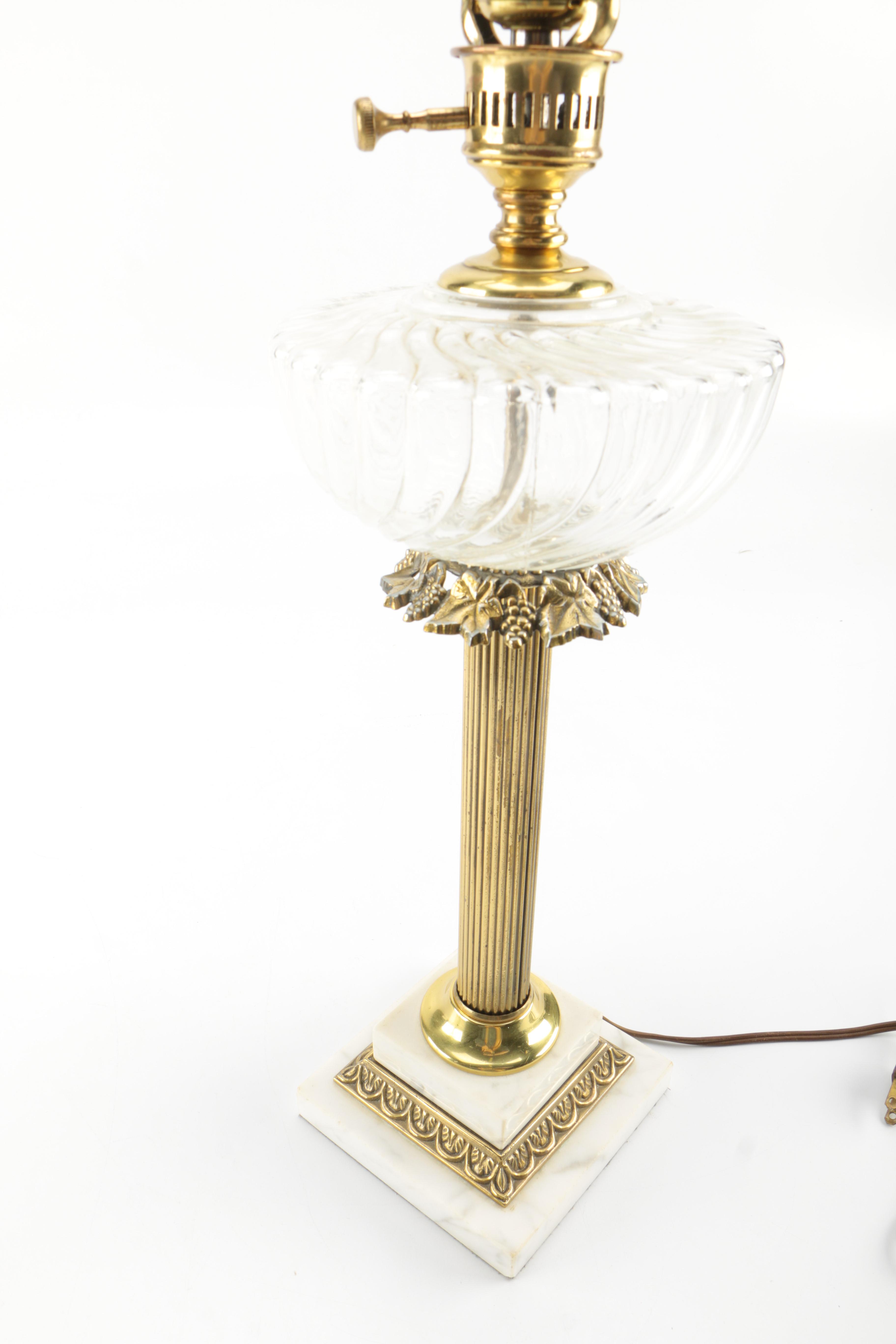 Swirl Glass Brass and Marble Table Lamps