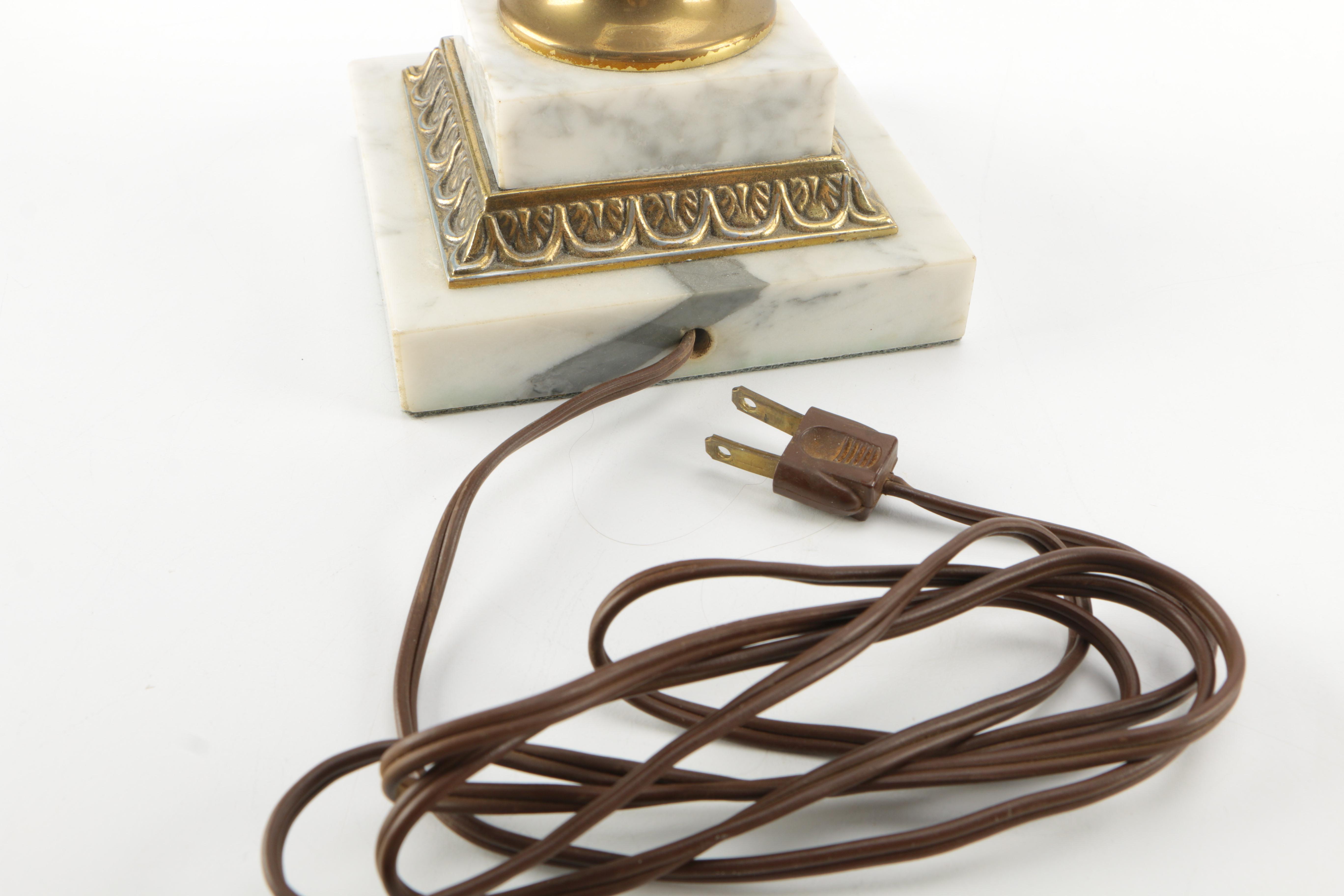 Swirl Glass Brass and Marble Table Lamps