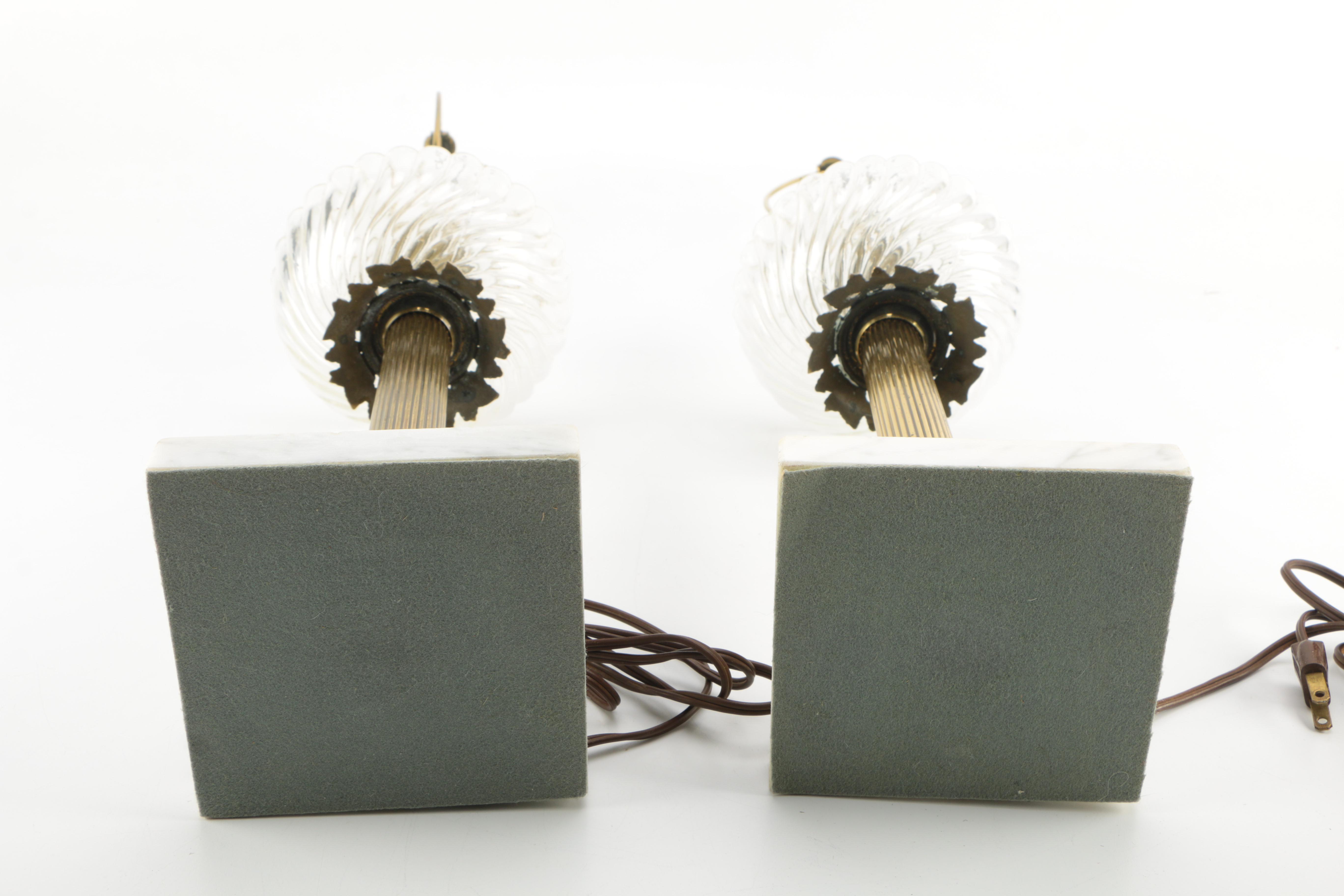 Swirl Glass Brass and Marble Table Lamps