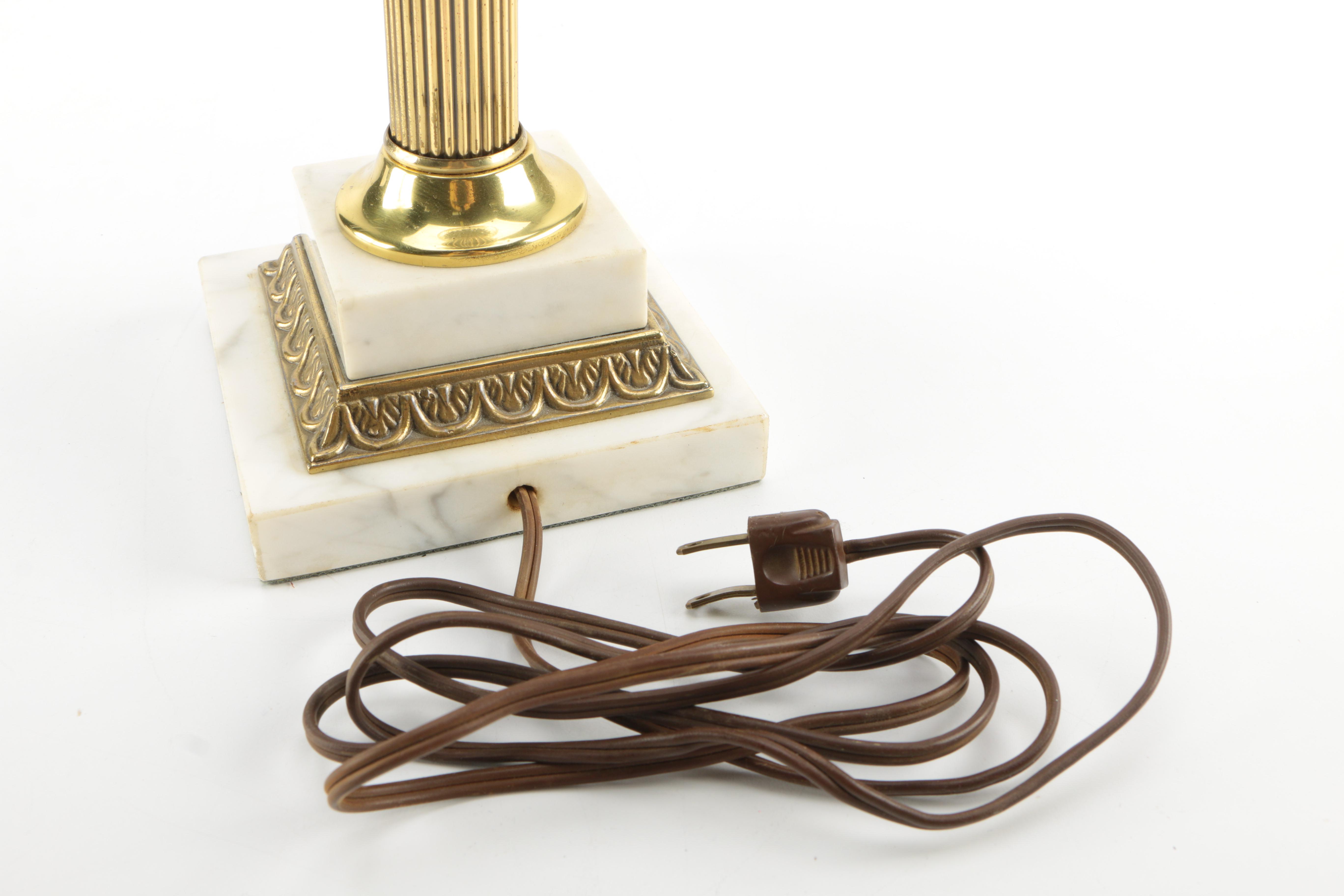 Swirl Glass Brass and Marble Table Lamps