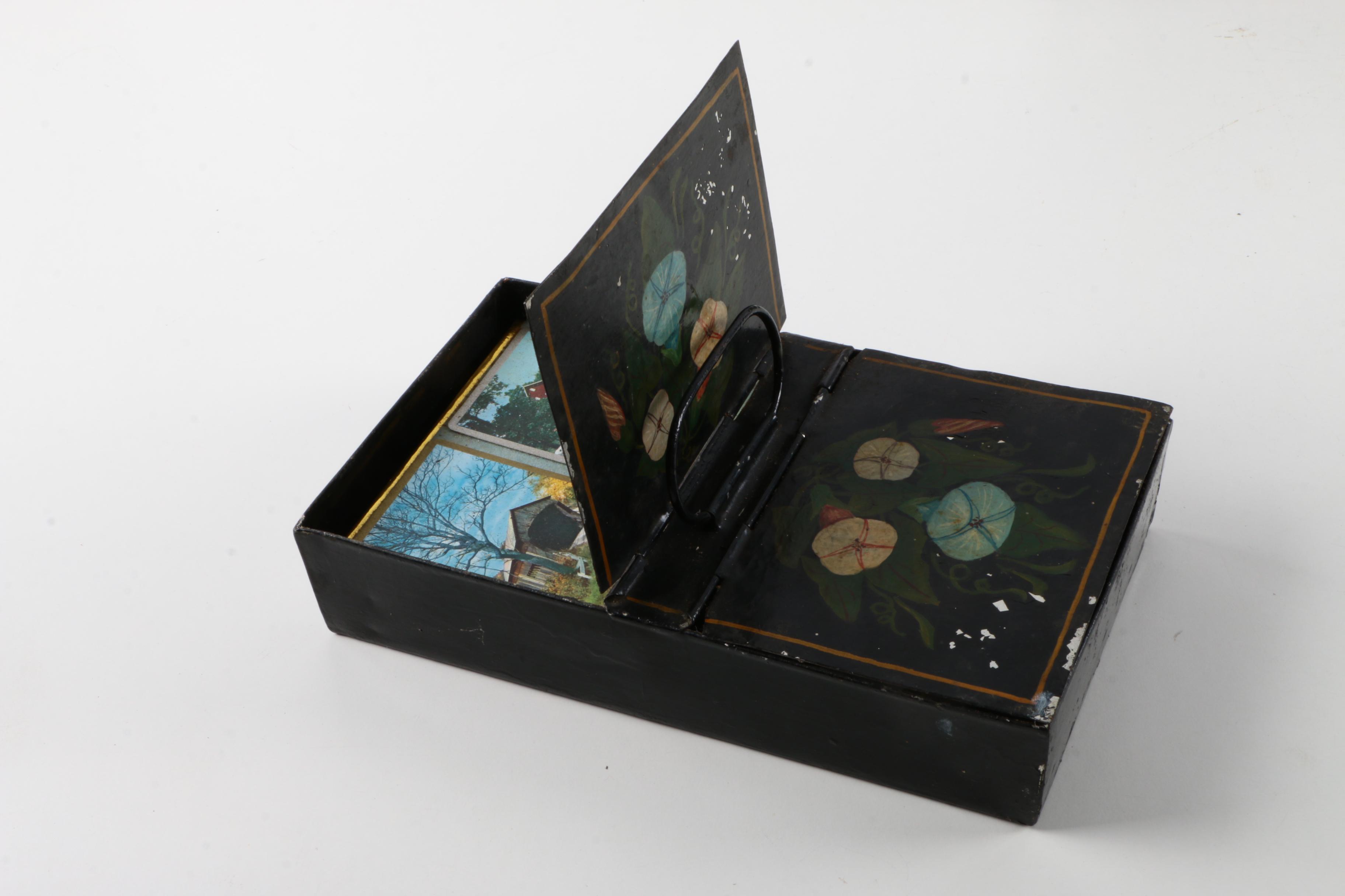 Shabby Chic Metal Wastebasket and Playing Card Holder