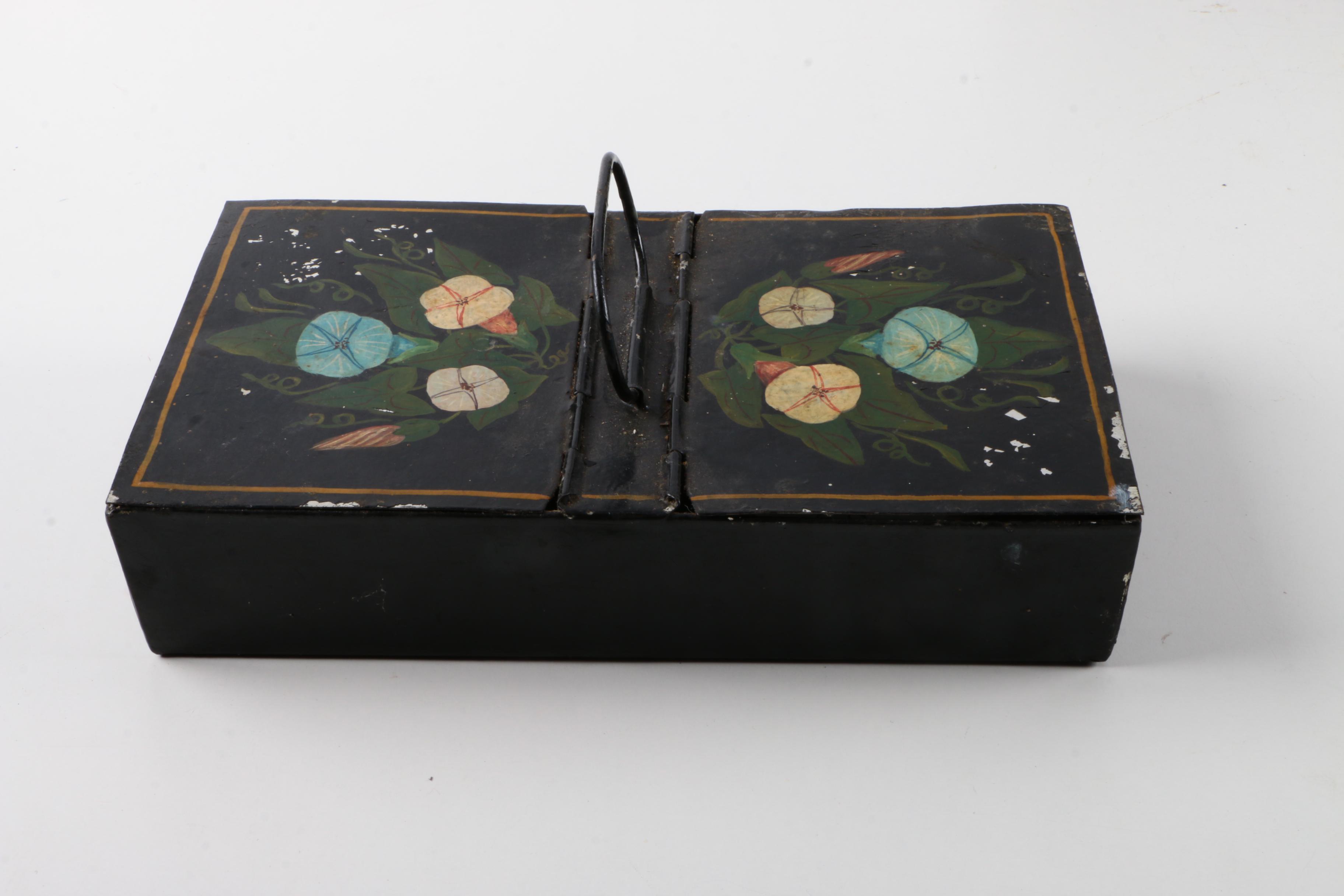 Shabby Chic Metal Wastebasket and Playing Card Holder