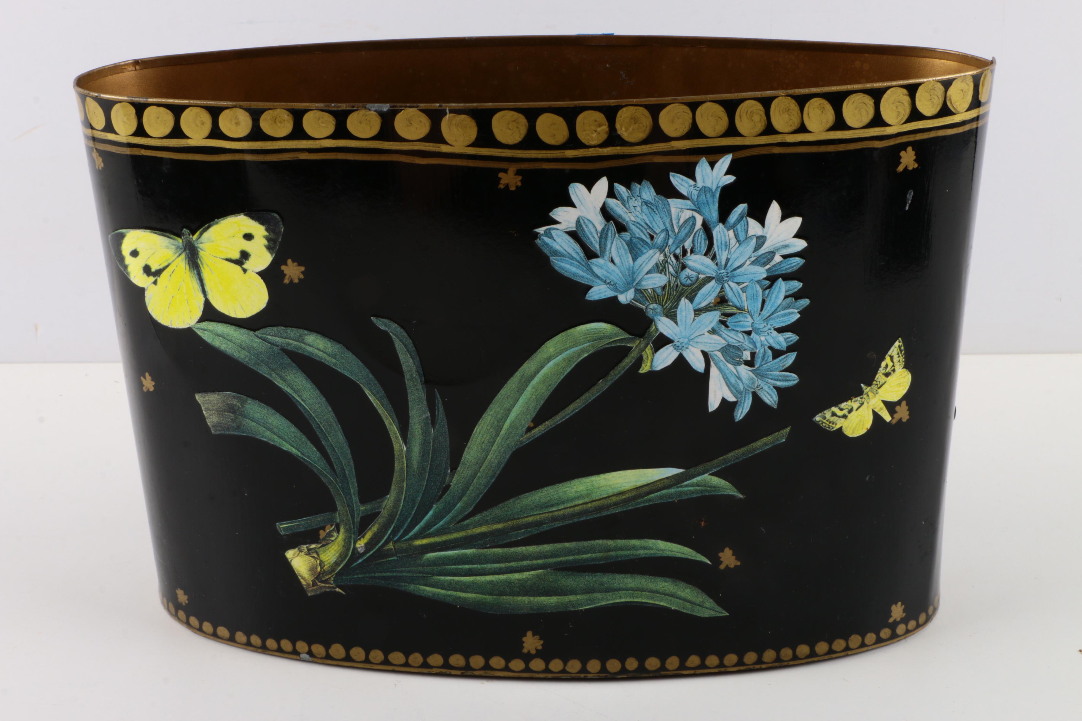 Shabby Chic Metal Wastebasket and Playing Card Holder