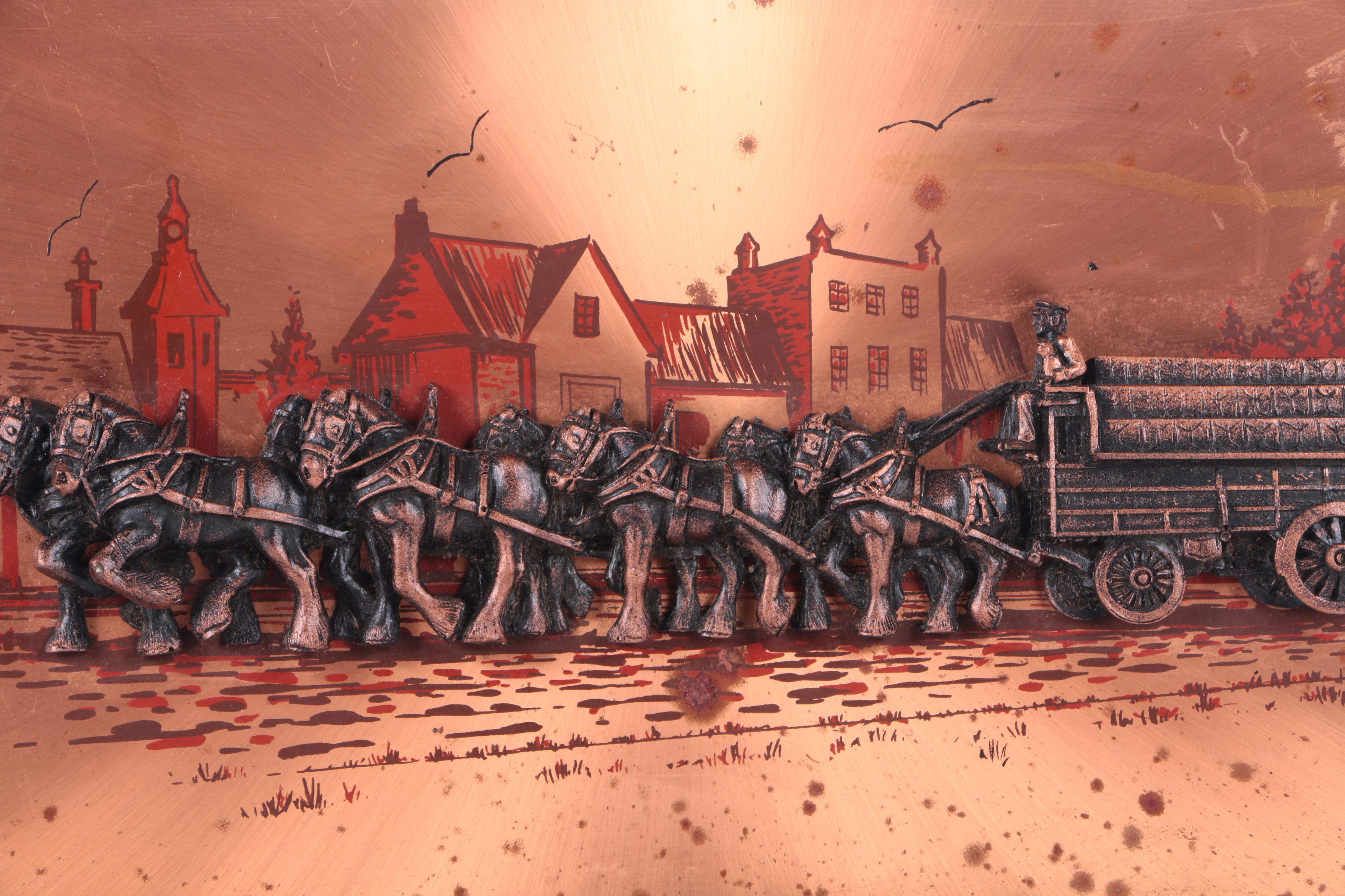 Copper Bas-Relief of a Team of Draught Horses Pulling a Wagon