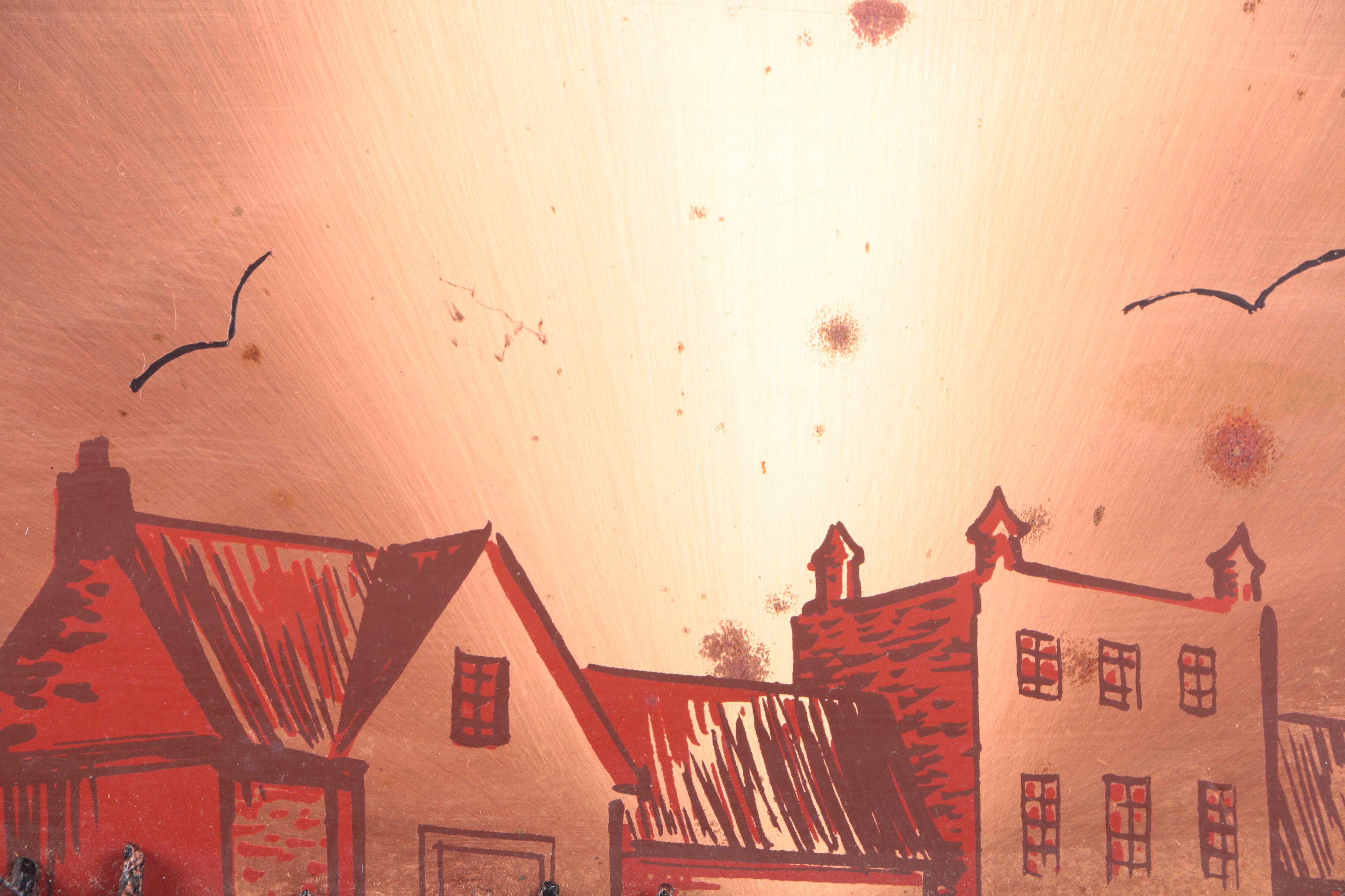 Copper Bas-Relief of a Team of Draught Horses Pulling a Wagon