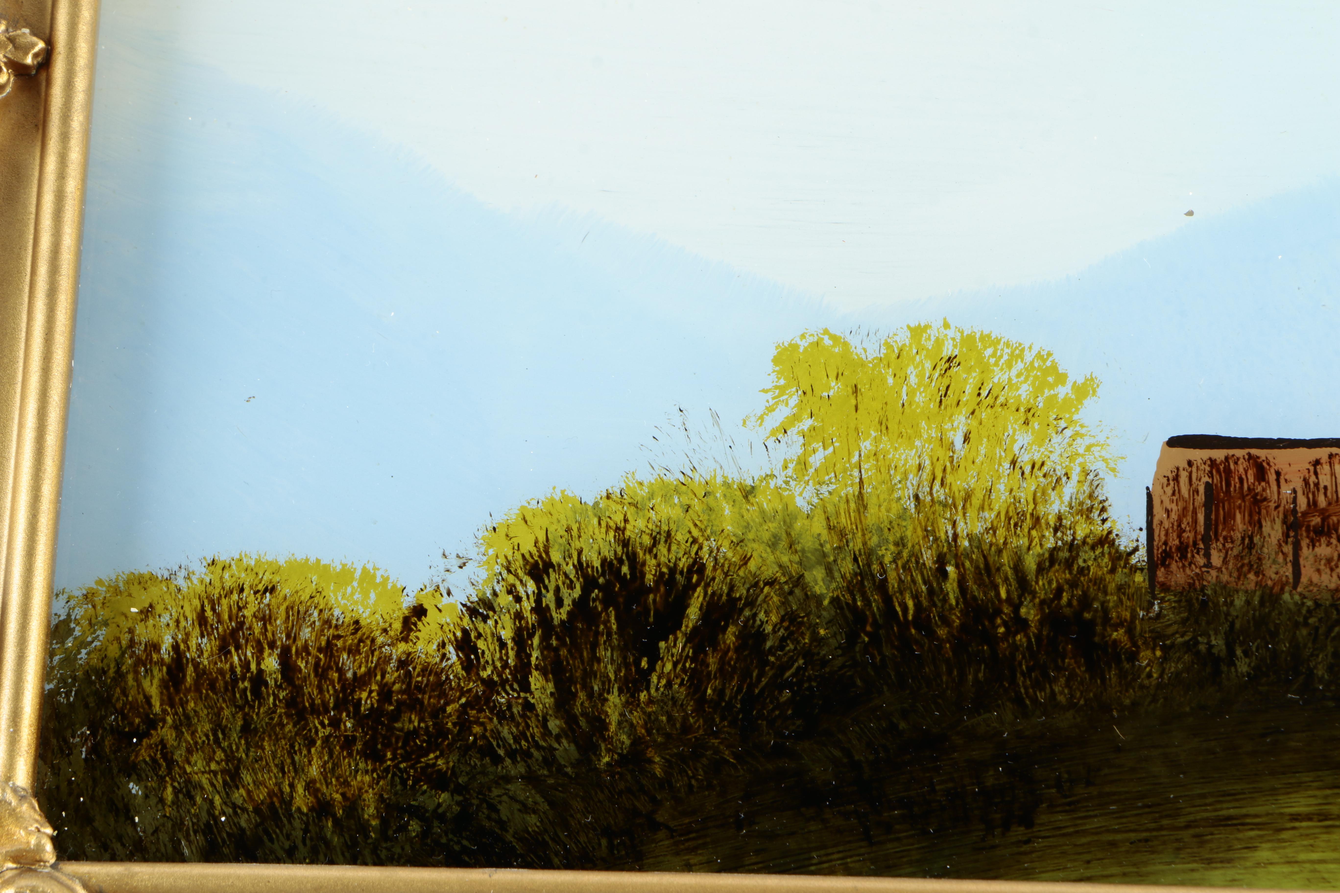 Trio of Reverse Oil Paintings on Glass