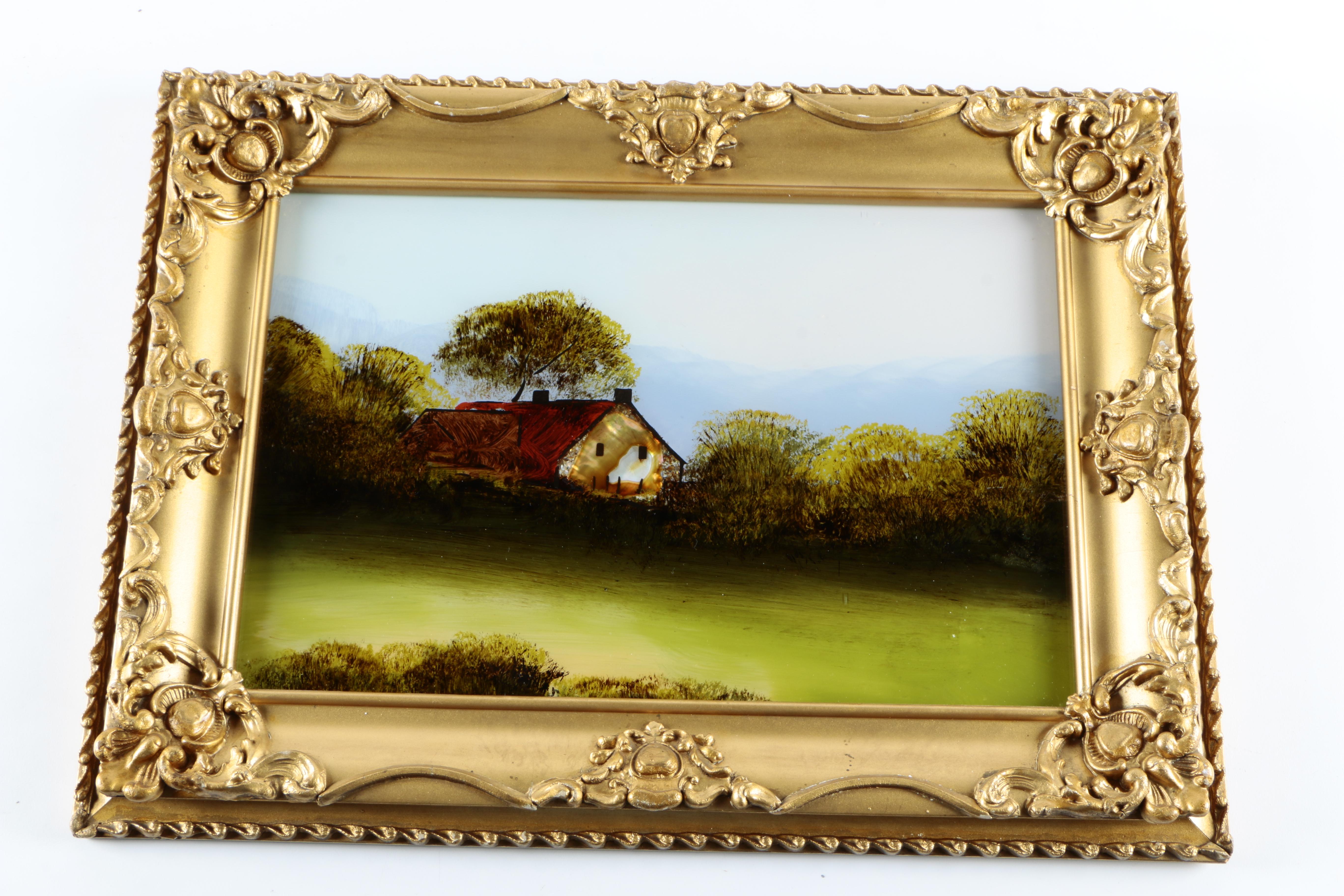 Trio of Reverse Oil Paintings on Glass