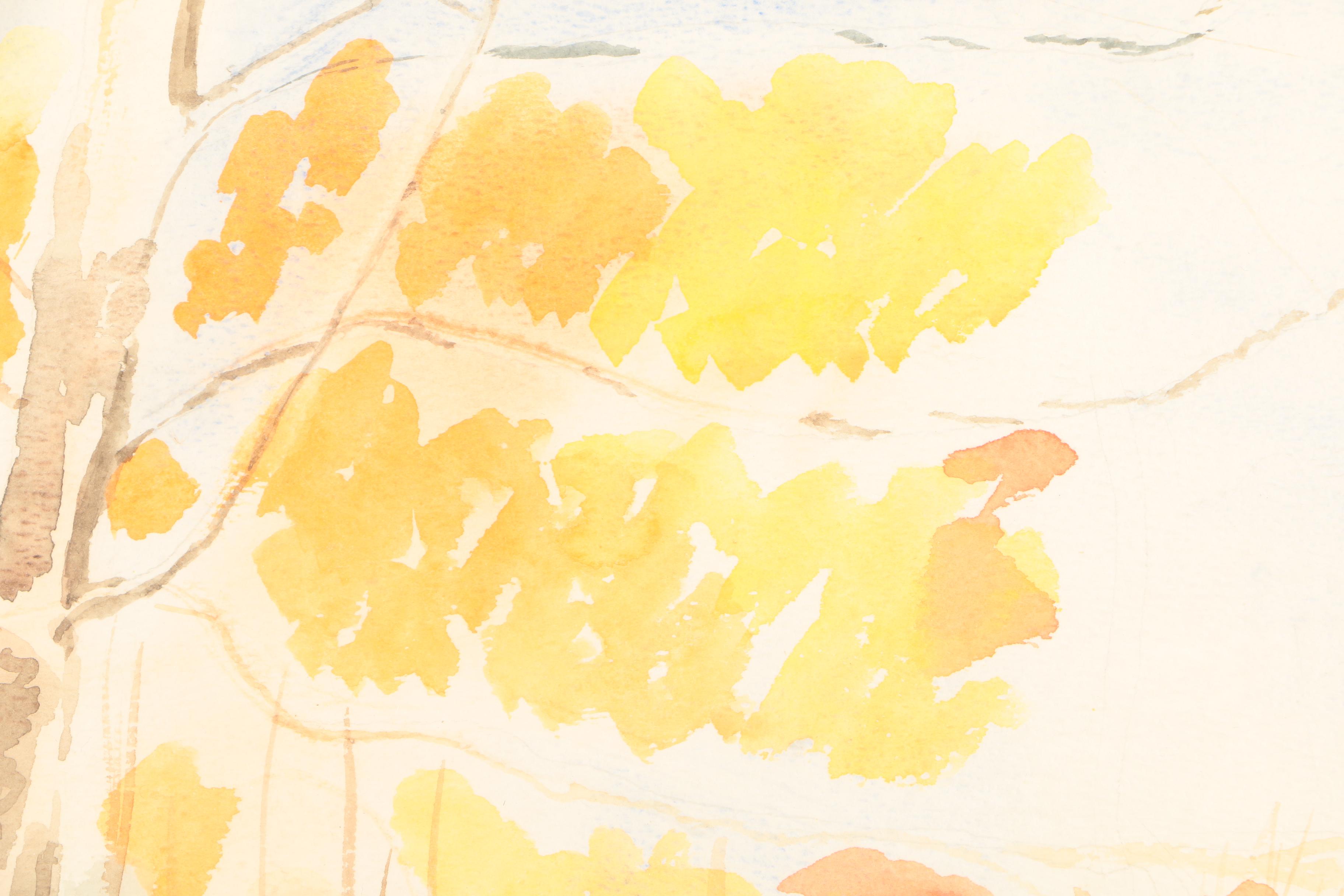 I. Fland Watercolor on Paper of Autumn Landscape