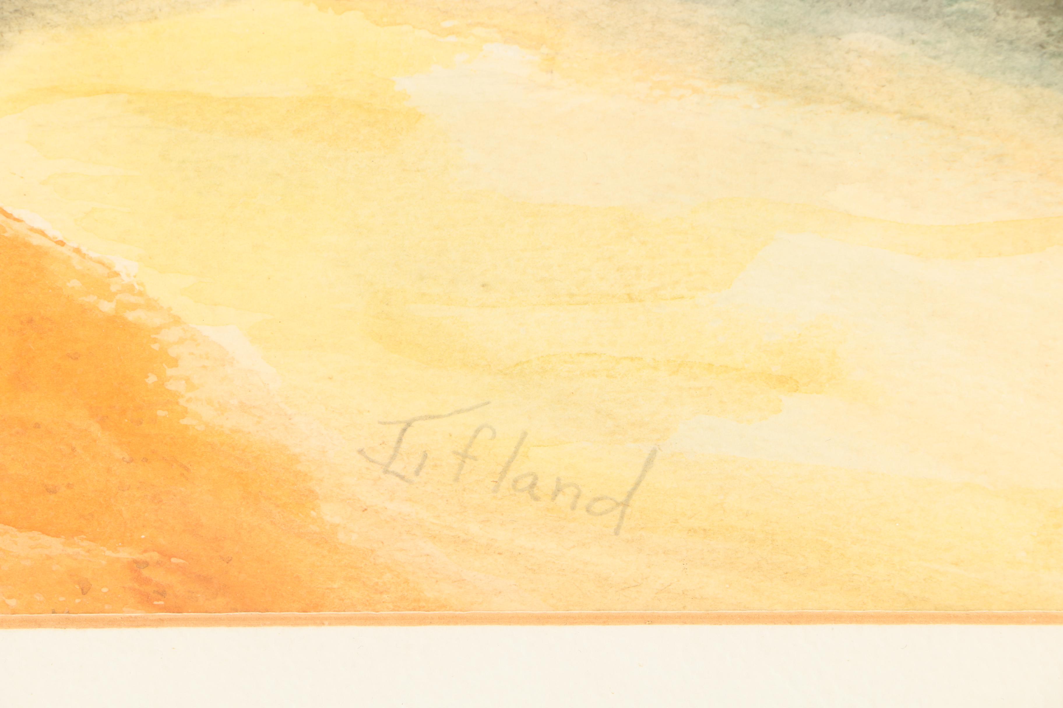 I. Fland Watercolor on Paper of Autumn Landscape