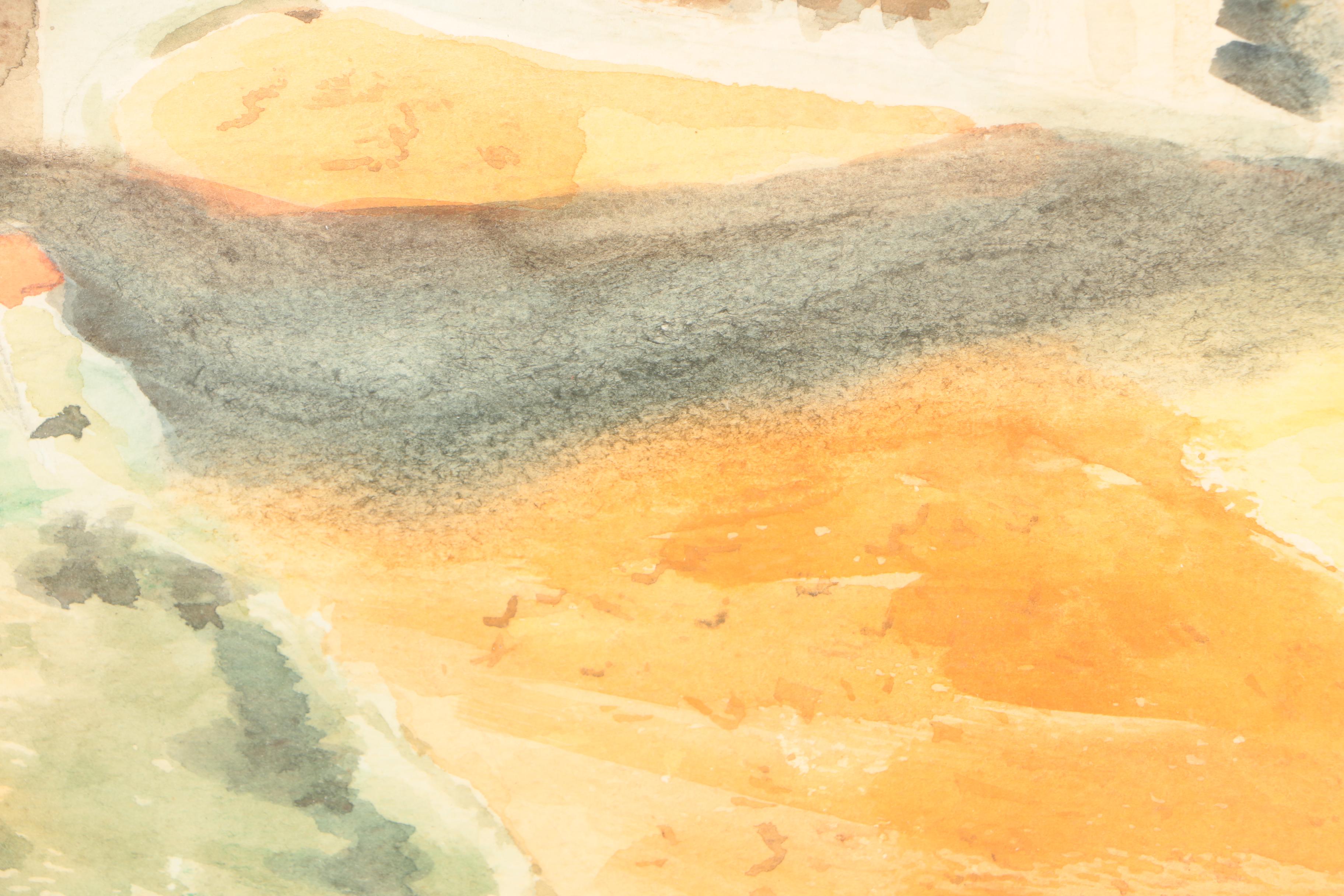 I. Fland Watercolor on Paper of Autumn Landscape