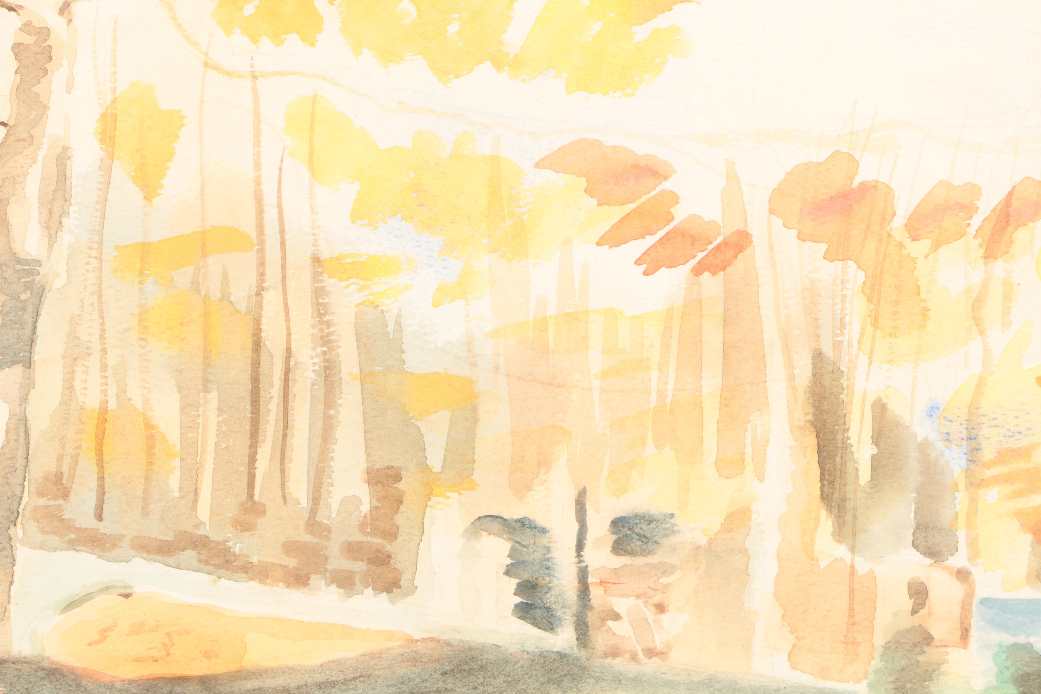 I. Fland Watercolor on Paper of Autumn Landscape